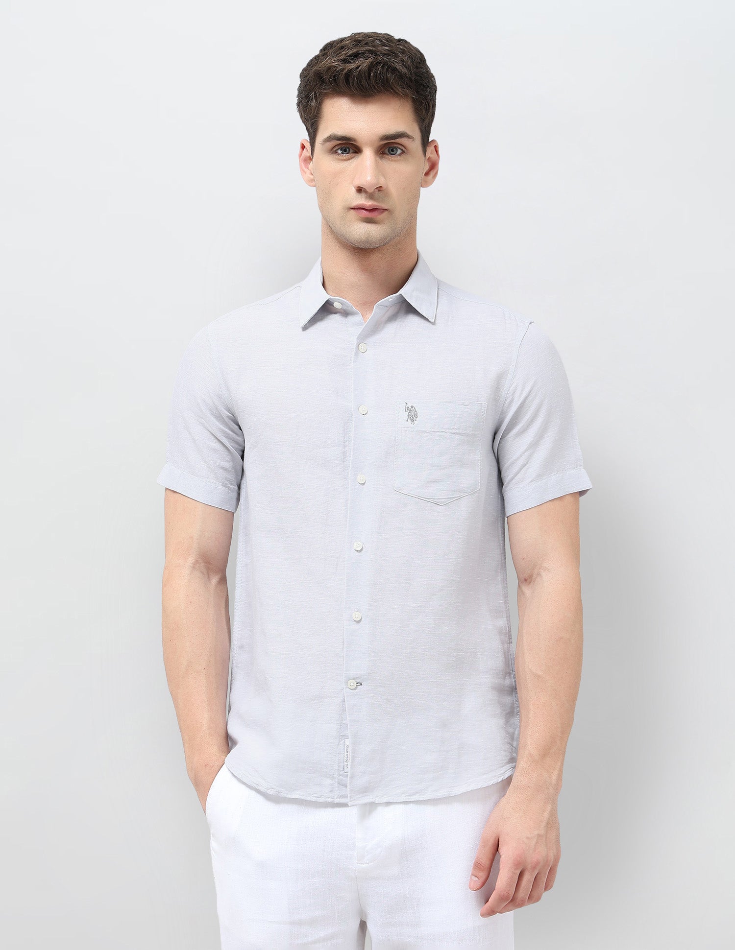 Heathered Tailored Fit Shirt Light Grey - U.S. POLO ASSN. | Large