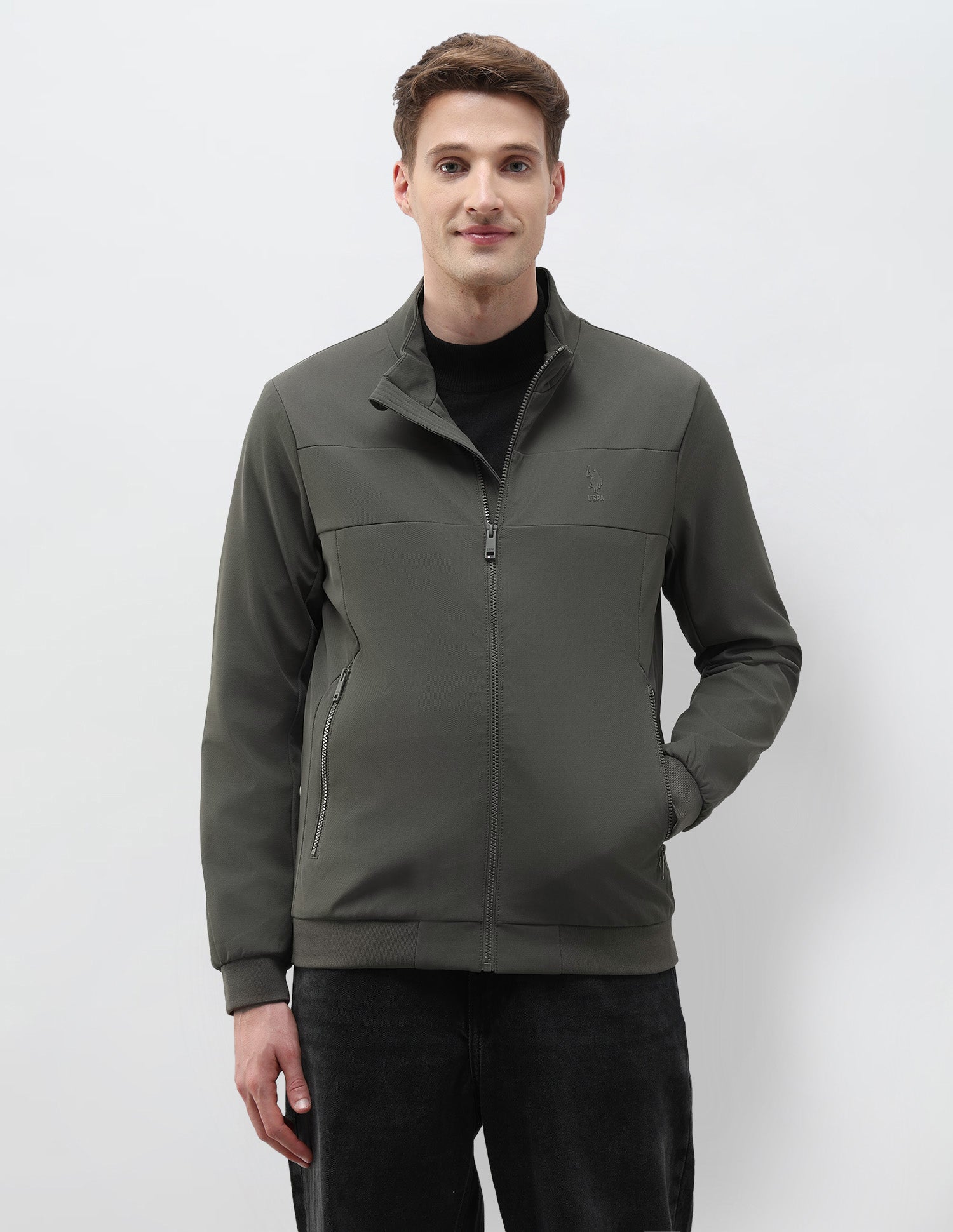 Mock Collar Solid Jacket Dark Olive - U.S. Polo Assn. India | Large