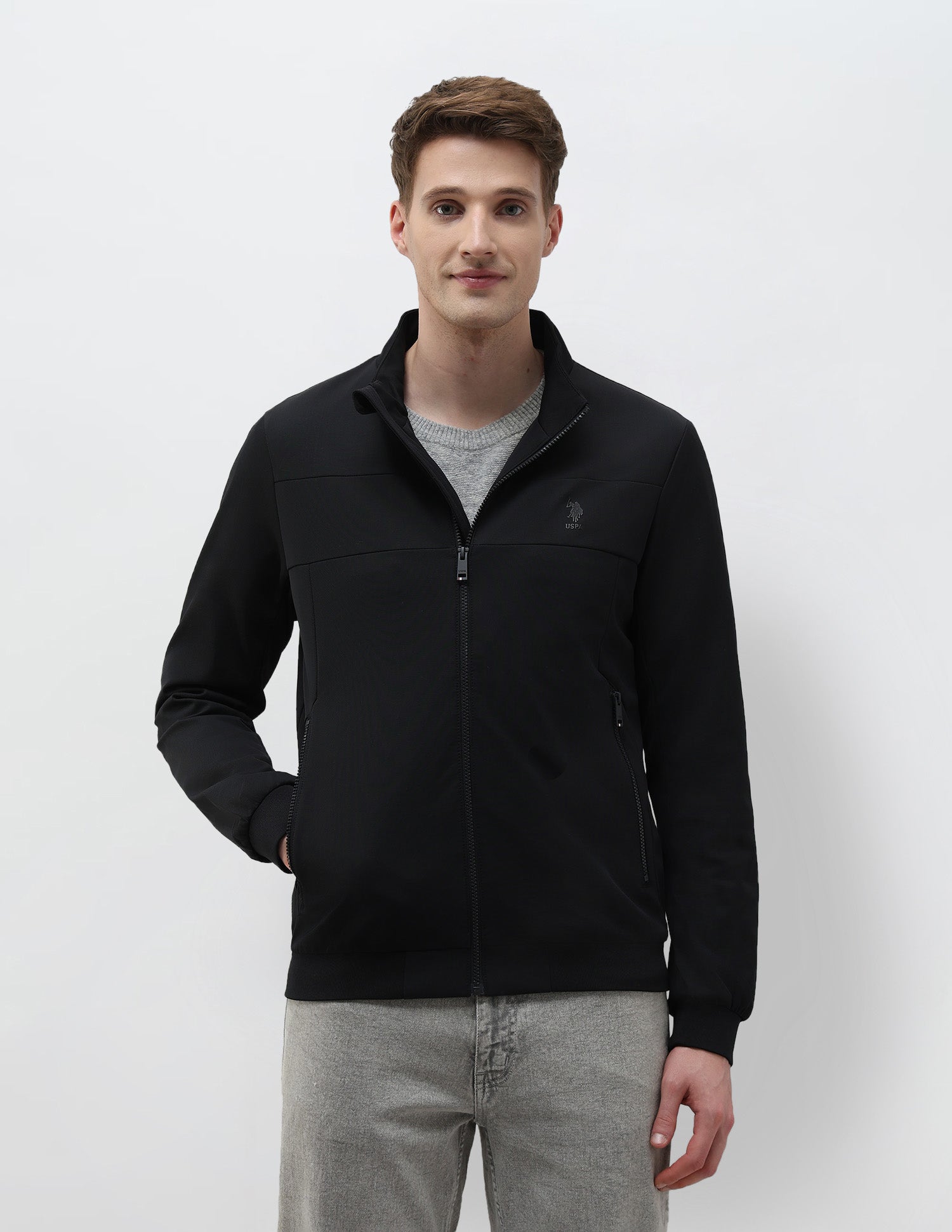 Mock Collar Solid Jacket Black - U.S. Polo Assn. India | Large