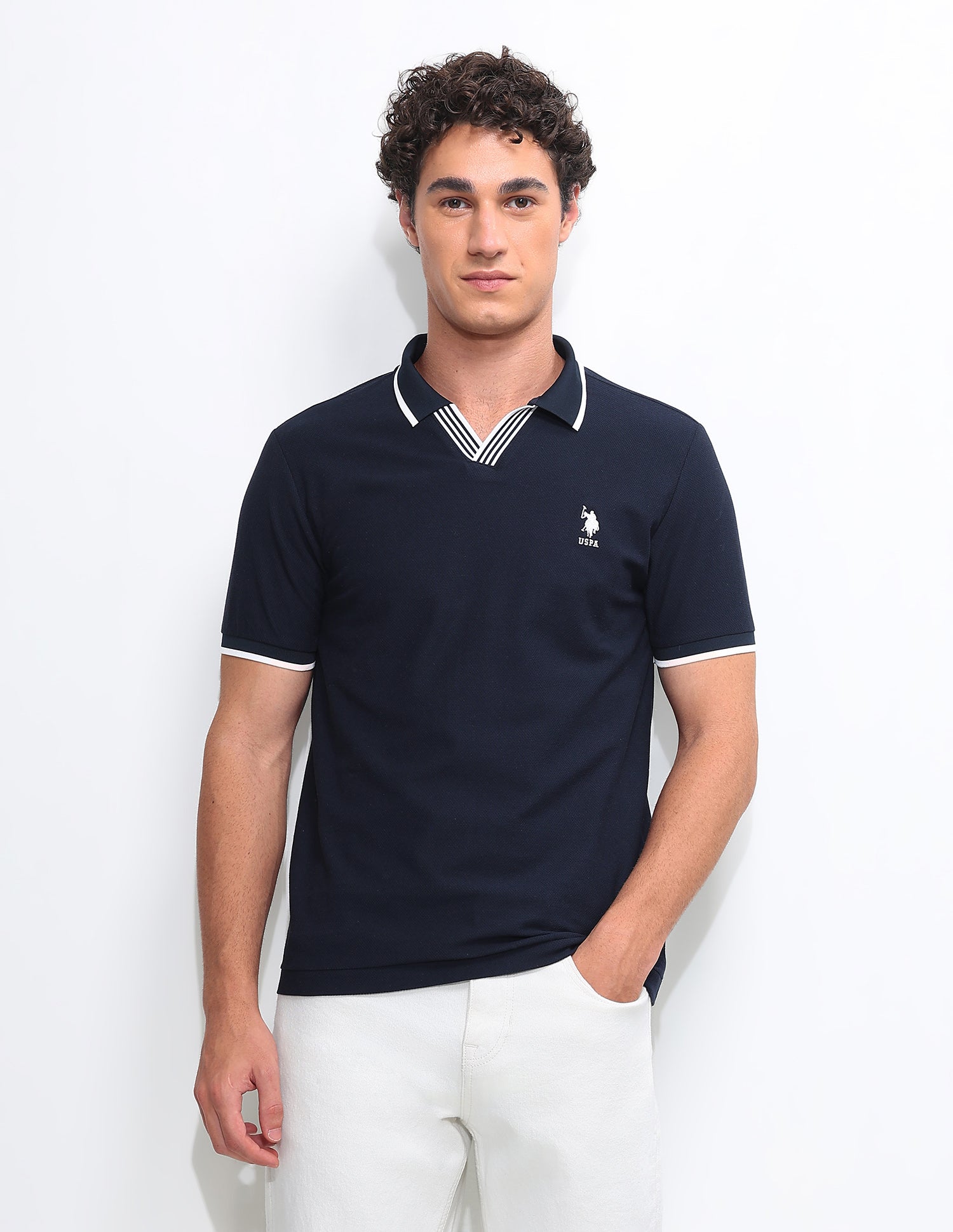 Solid Slim Fit Polo Shirt Navy - U.S. Polo Assn. India | Large