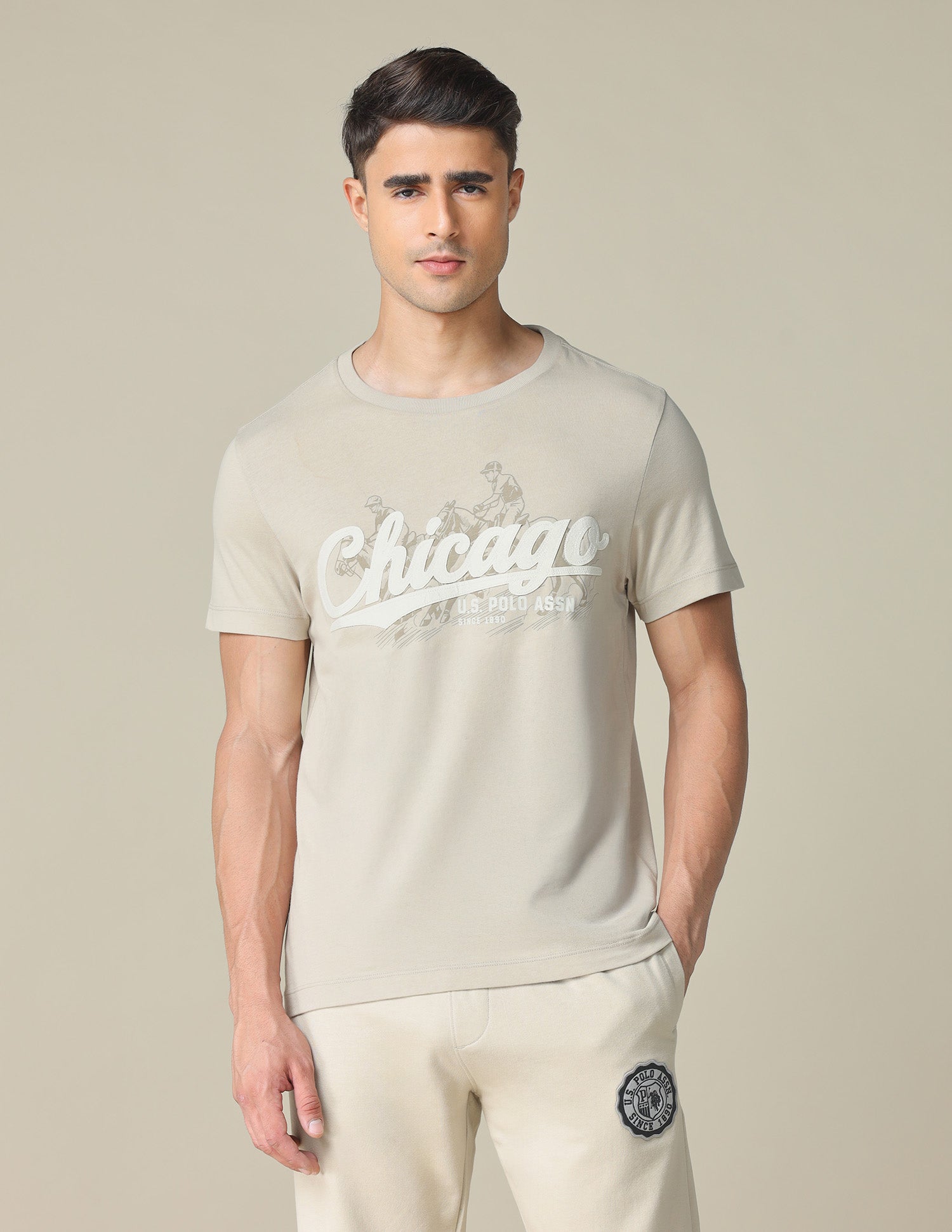 Muscle Fit Brand Printed T- Shirt Beige - U.S. POLO ASSN. | Large