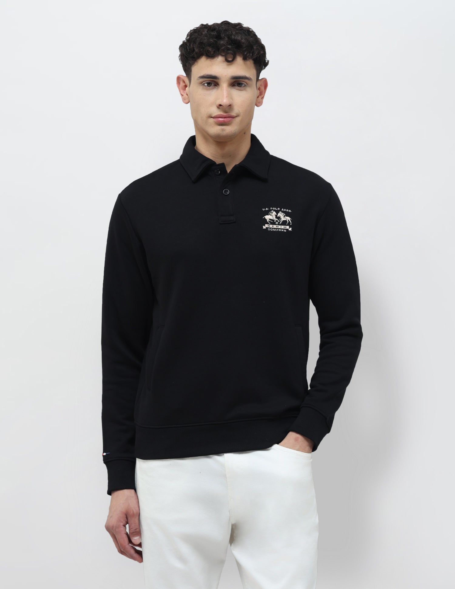 Solid Regular Fit Sweatshirt Black - U.S. POLO ASSN. | Large