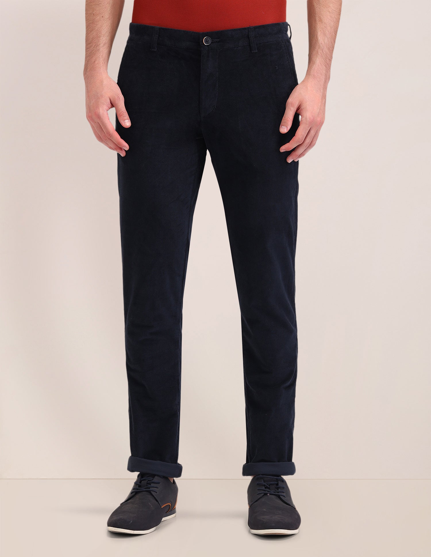 Denver Slim Fit Mid Rise Trousers Navy - U.S. Polo Assn. India | Large