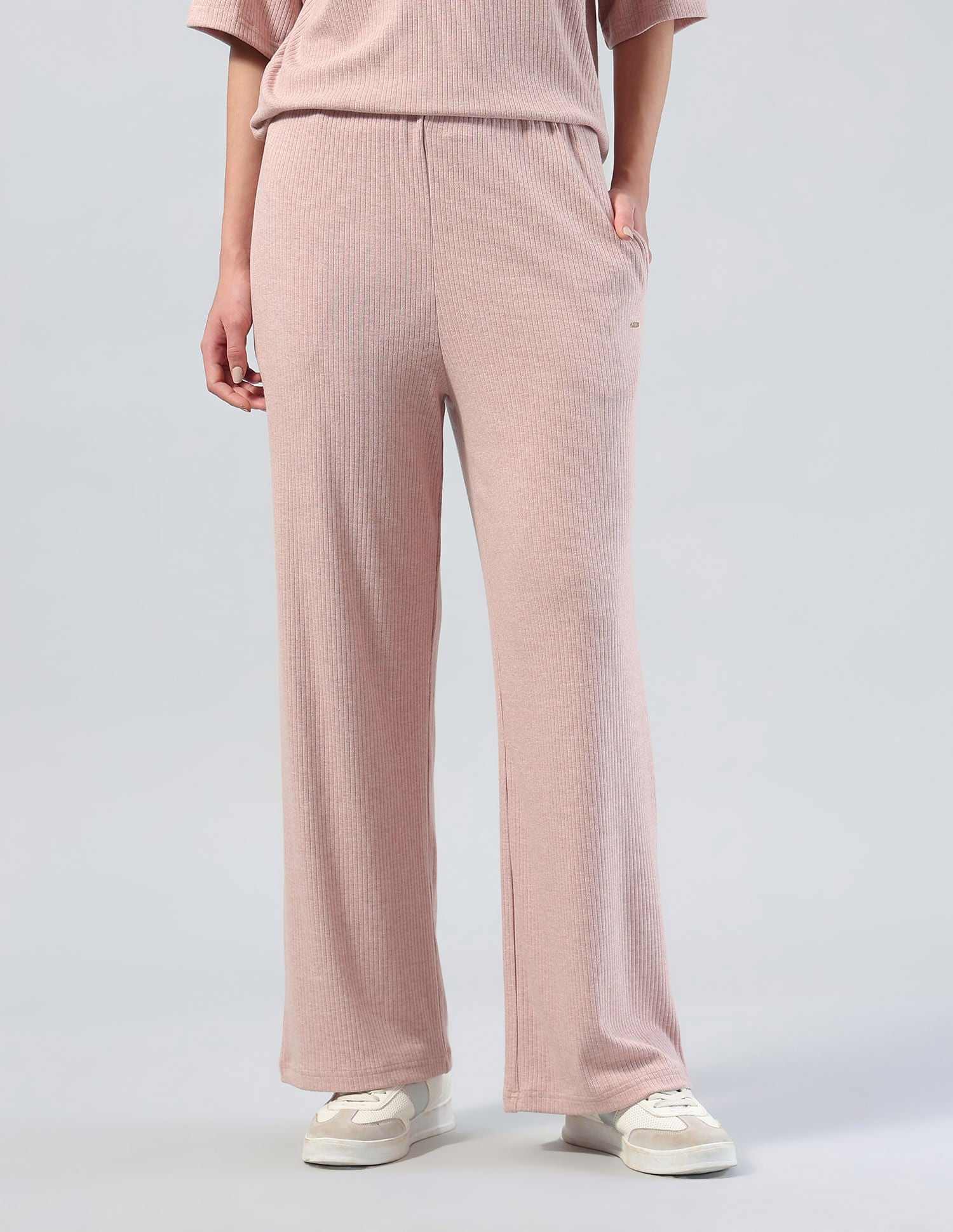 Ribbed Wide Leg Fit Lounge Trousers Pink - U.S. POLO ASSN. | Large