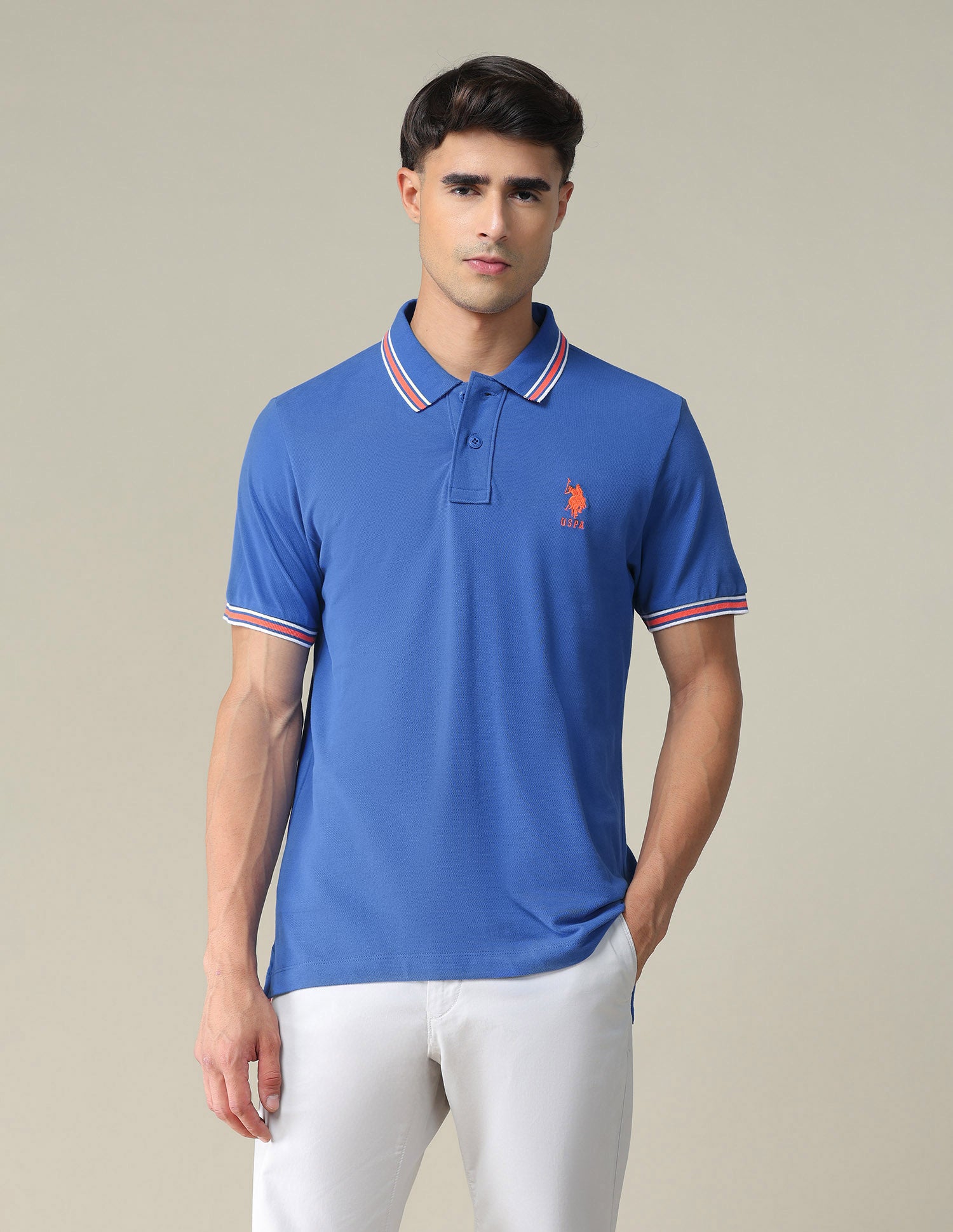 Tipped Collar Slim Fit Polo Shirt Blue - U.S. Polo Assn. India | Large