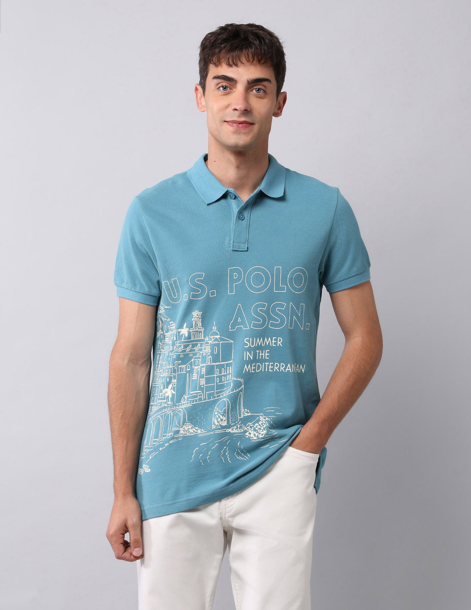 Graphic Printed Muscle Fit Polo Shirt Light Blue - U.S. POLO ASSN. | Large