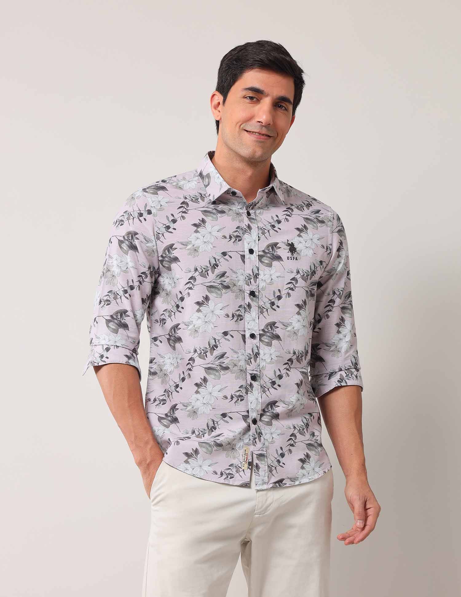 Floral Printed Regular Shirt Light pink - U.S. POLO ASSN. | Large