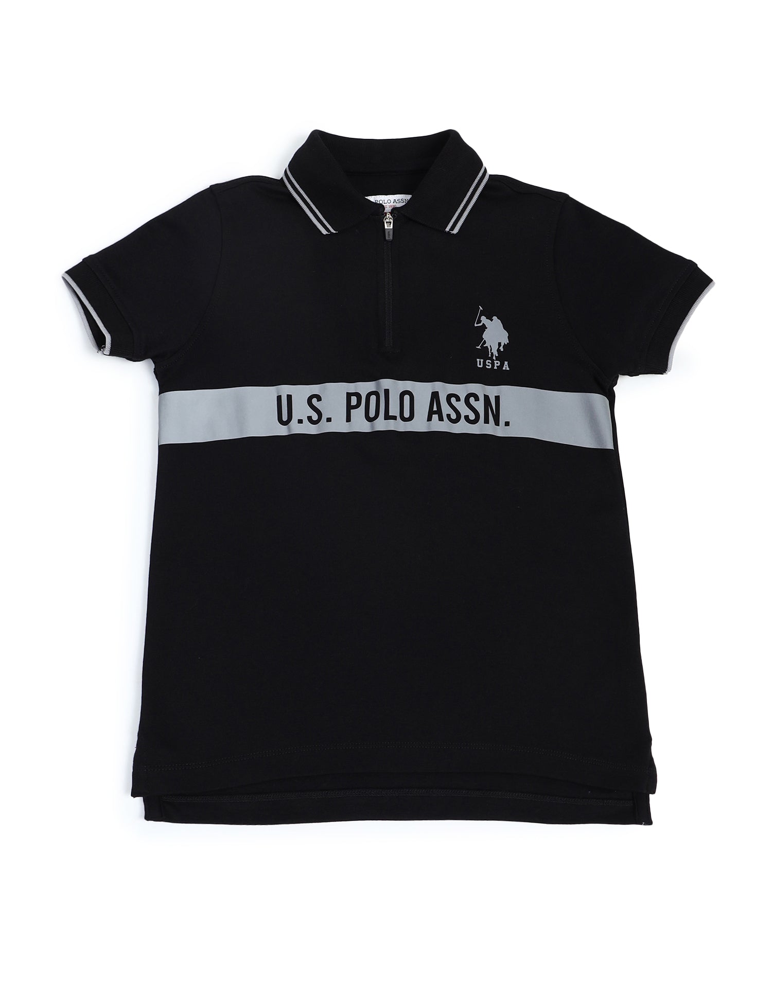 Boys Brand Printed Cotton Polo Shirt Black - U.S. Polo Assn. India | Large
