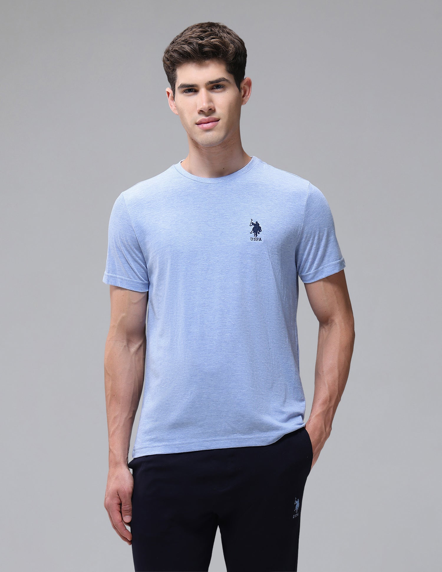 Tonal Logo Cotton 1633 Lounge T-Shirt - Pack Of 2 Blue and Black - U.S. Polo Assn. India | Large