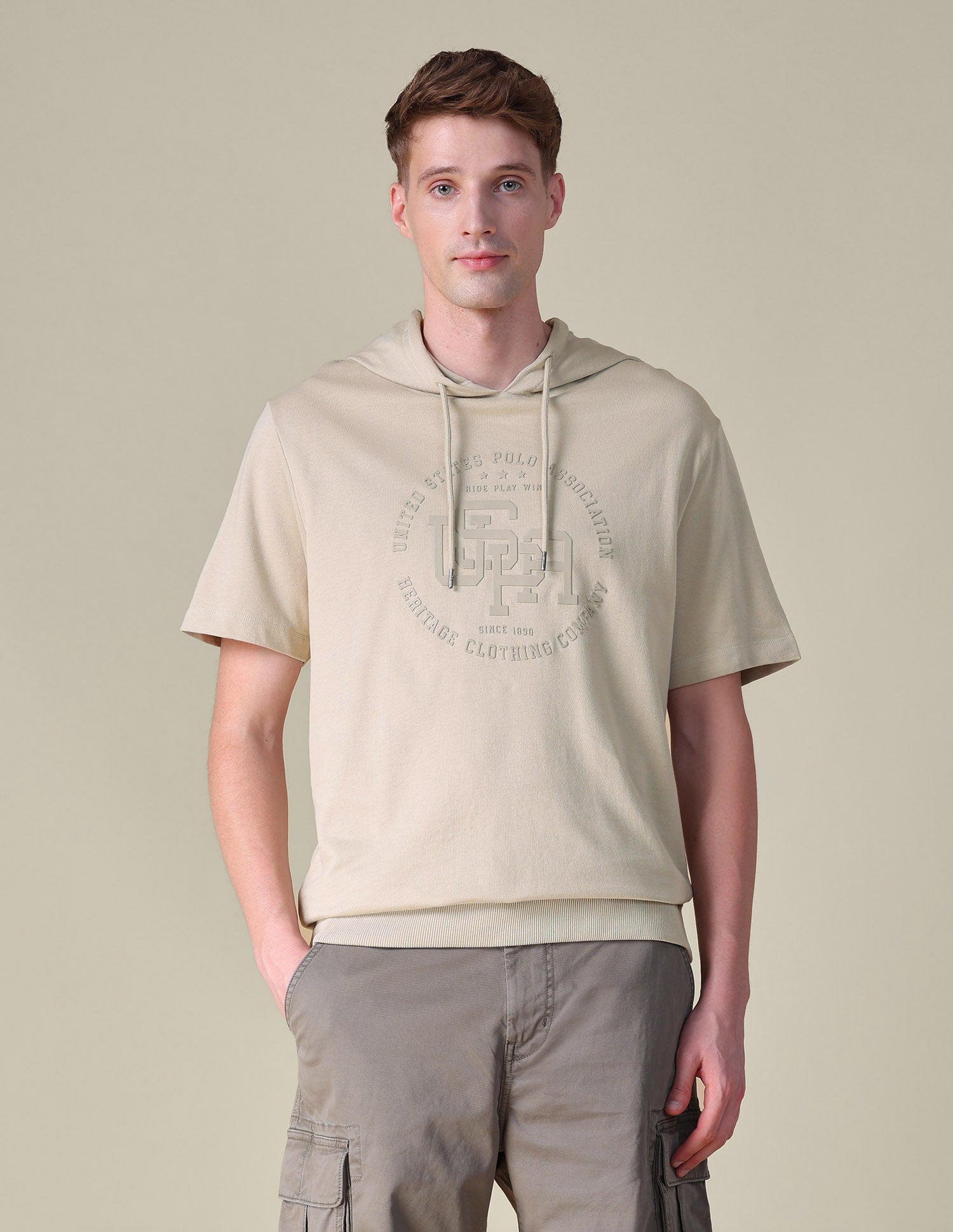 Hooded Relaxed Fit T-Shirt Beige - U.S. POLO ASSN. | Large