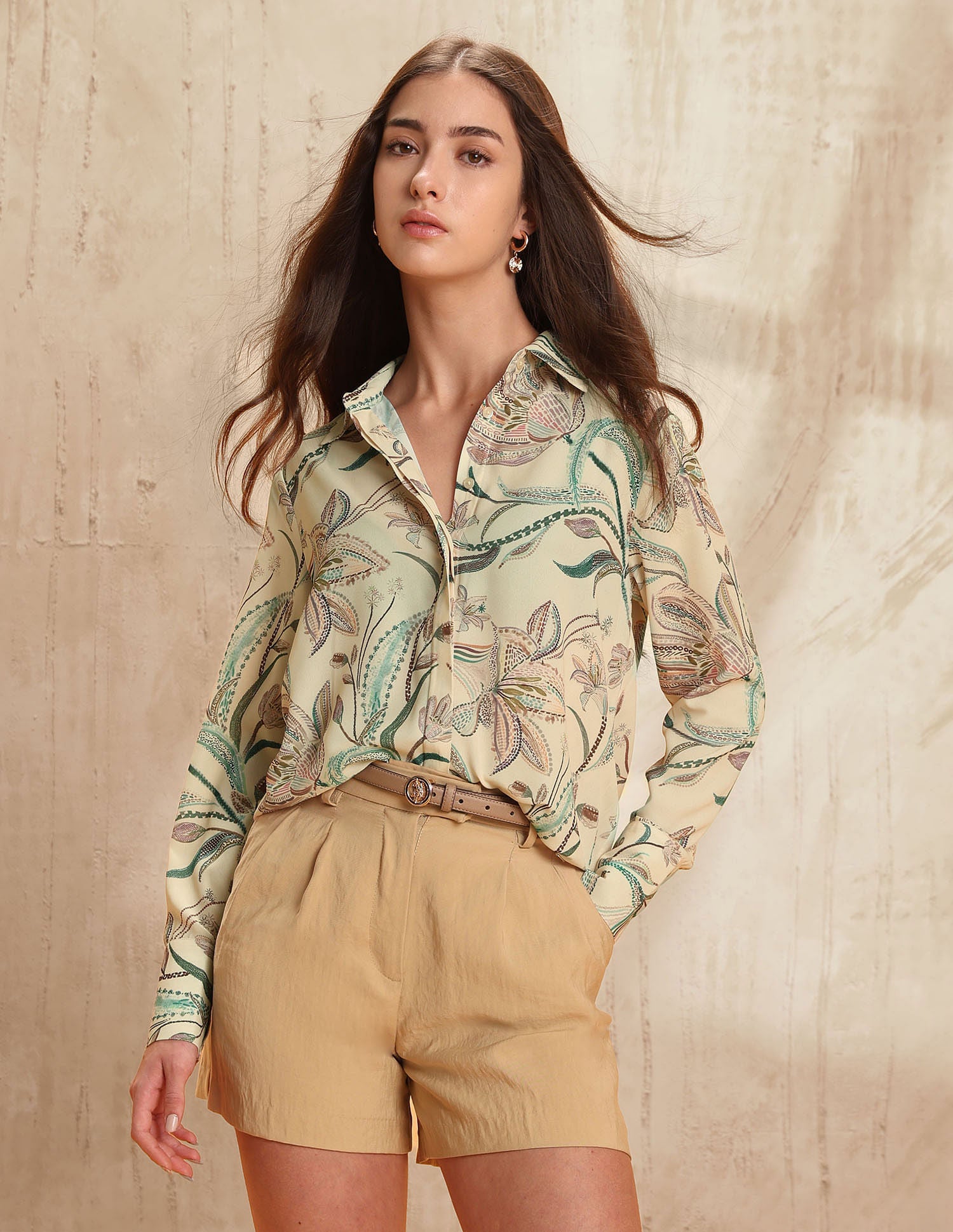 Regular Fit Floral Printed Shirt Cream - U.S. POLO ASSN. | Large