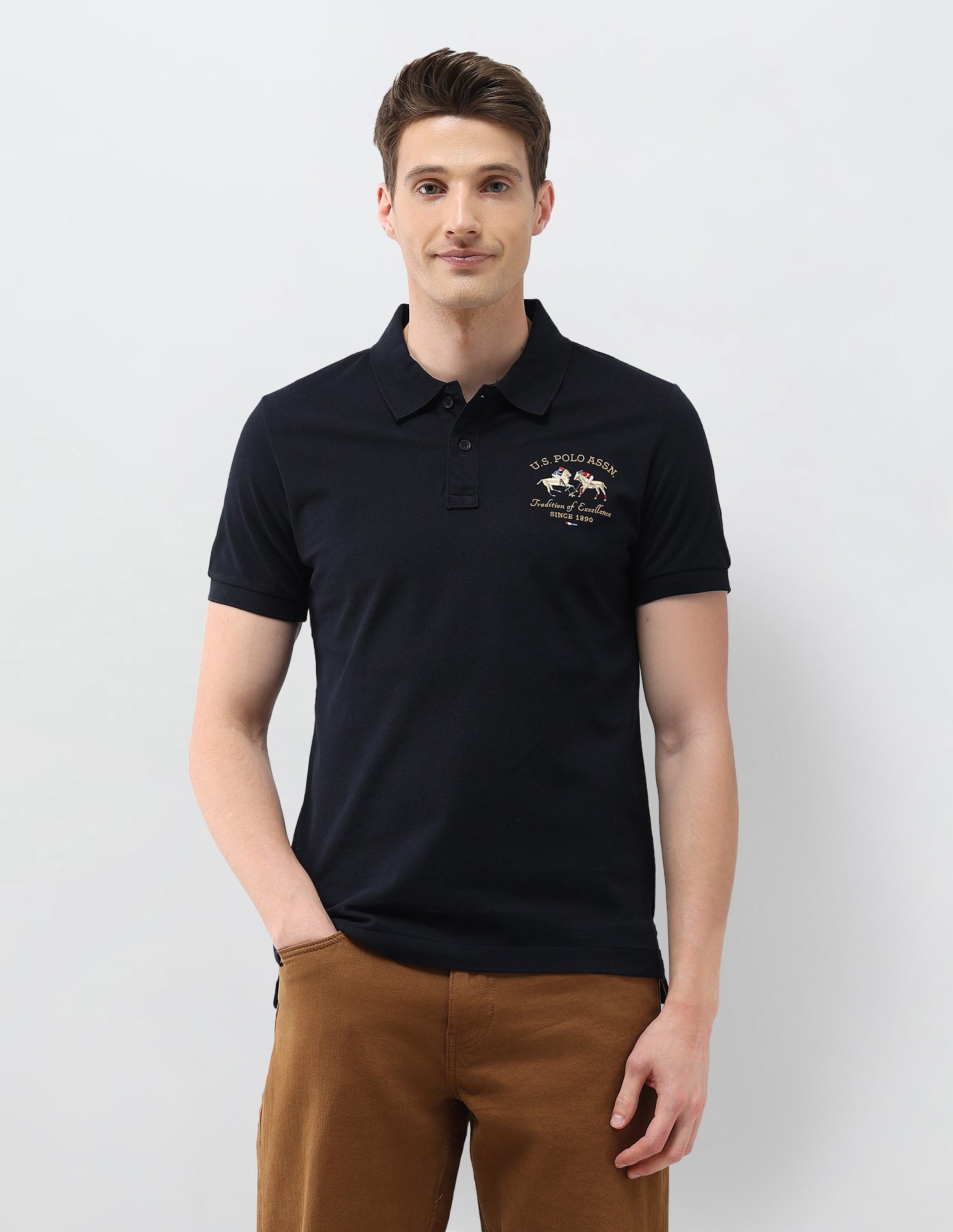 Graphic Embroidered Slim Fit Polo Shirt Navy - U.S. Polo Assn. India | Large