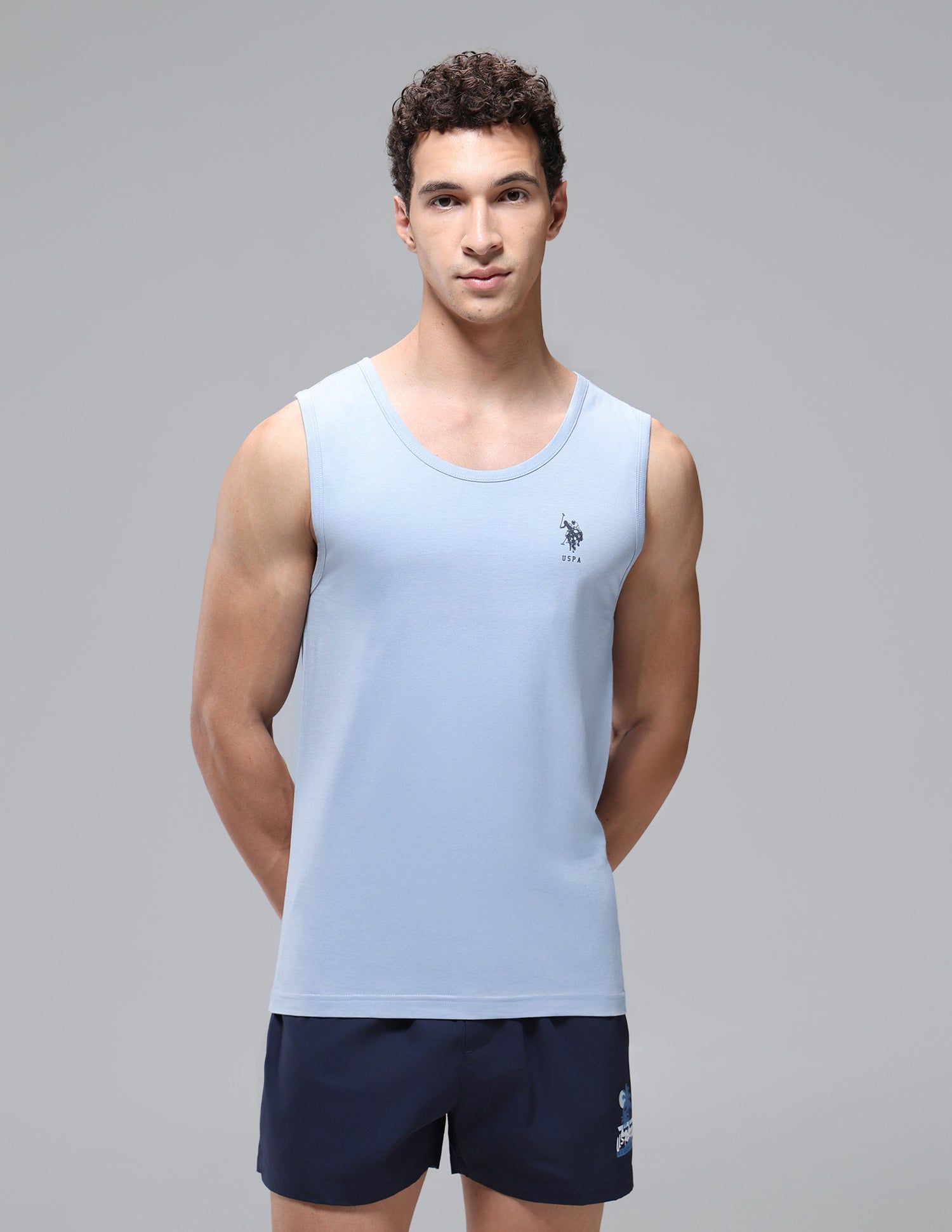 Anti Microbial Pure Cotton OEV08 Vest - Pack Of 2 Ivory/Light Blue - U.S. Polo Assn. India | Large