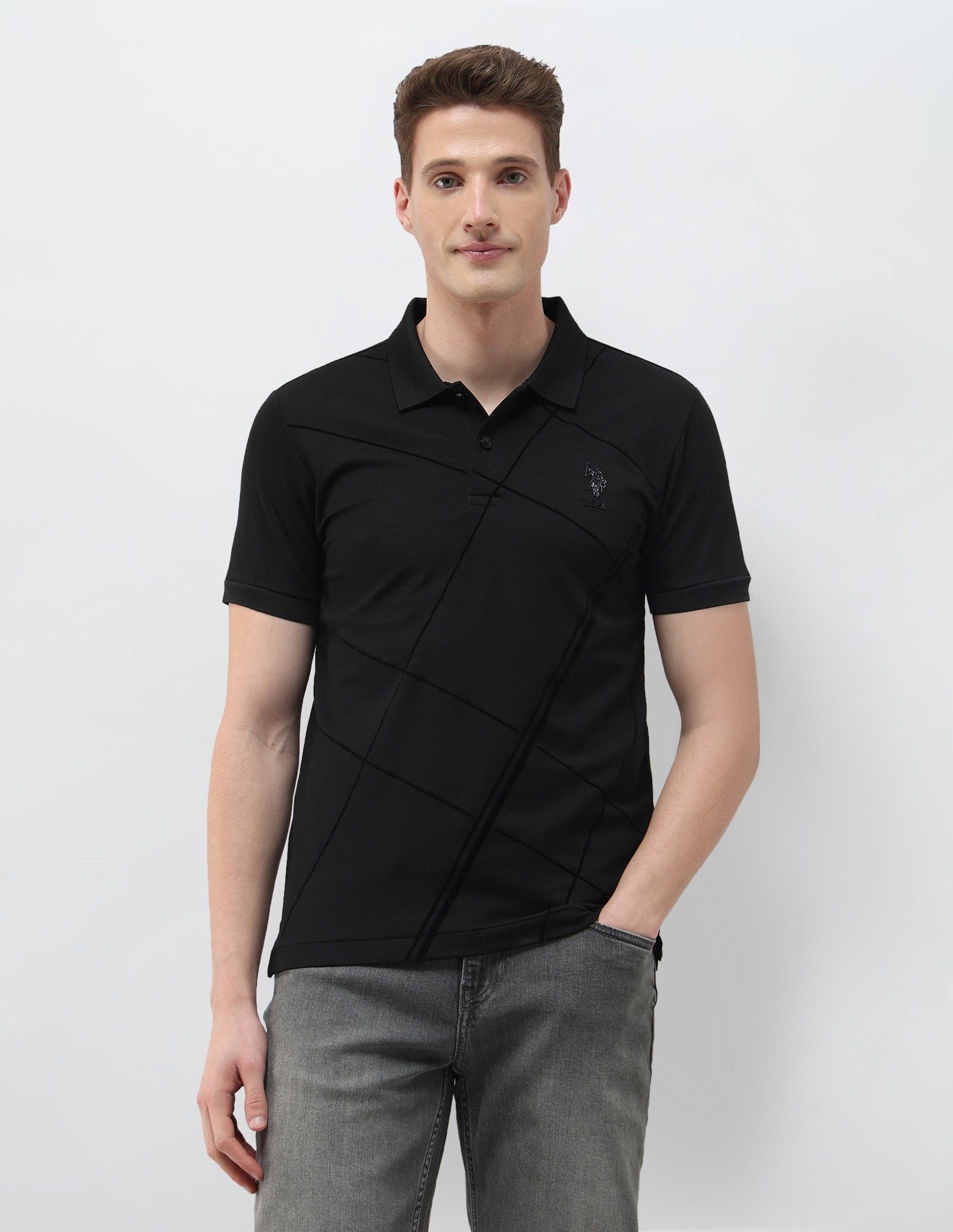 Geometric Printed Black & Gold Polo Shirt Black - U.S. Polo Assn. India | Large