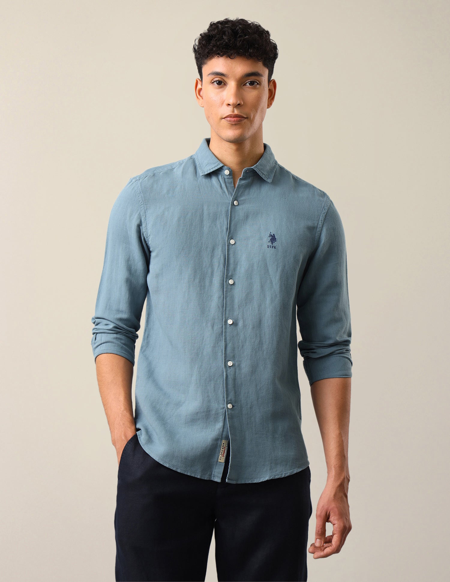 Solid Regular Fit Shirt Teal - U.S. Polo Assn. India | Large
