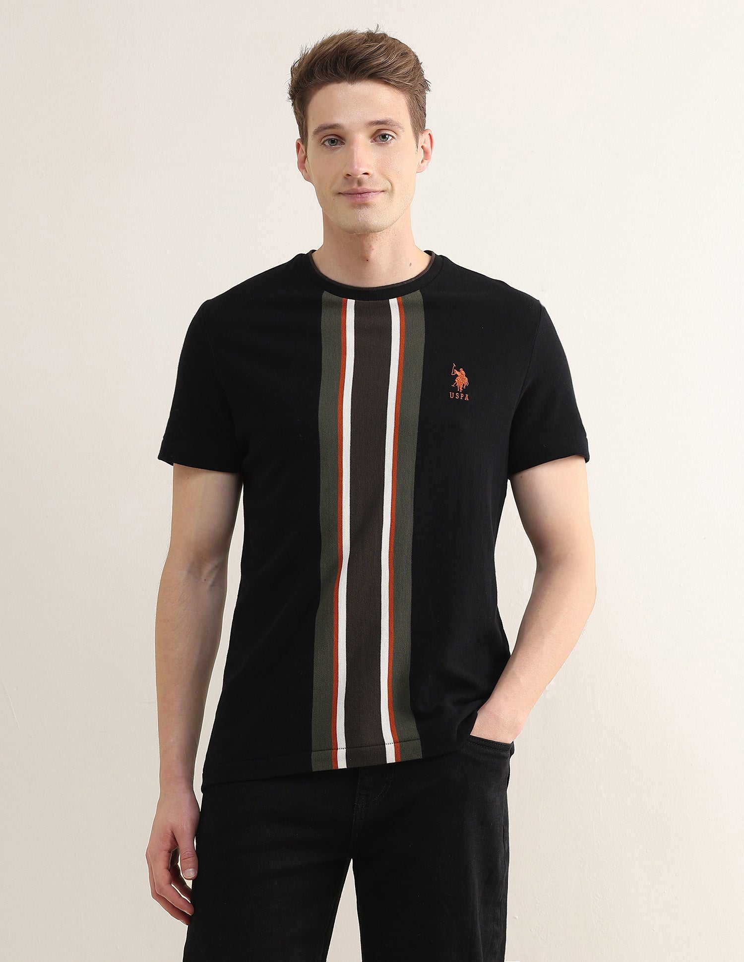 Vertical Striped Slim Fit T-Shirt Black - U.S. Polo Assn. India | Large