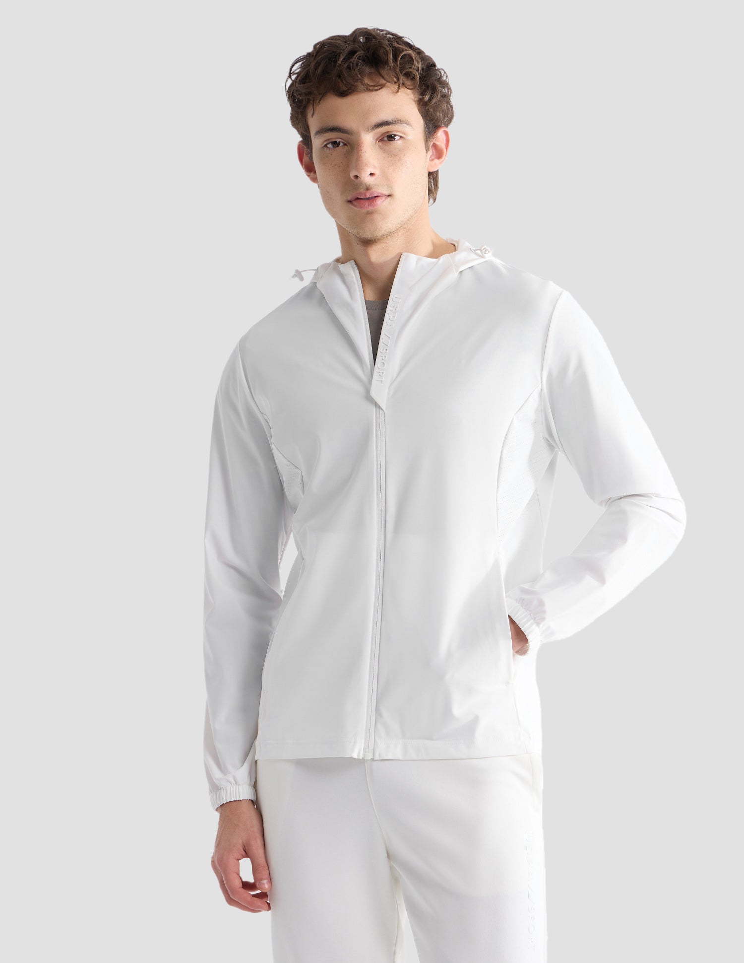 Slim Fit Active Zipper Jacket Off White - U.S. Polo Assn. India | Large