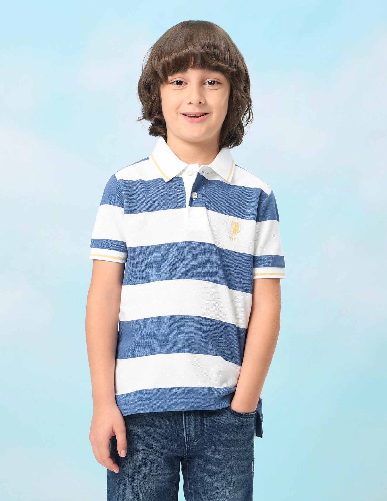 Horizontal Striped Regular Fit Polo Shirt Blue - U.S. Polo Assn. India | Large