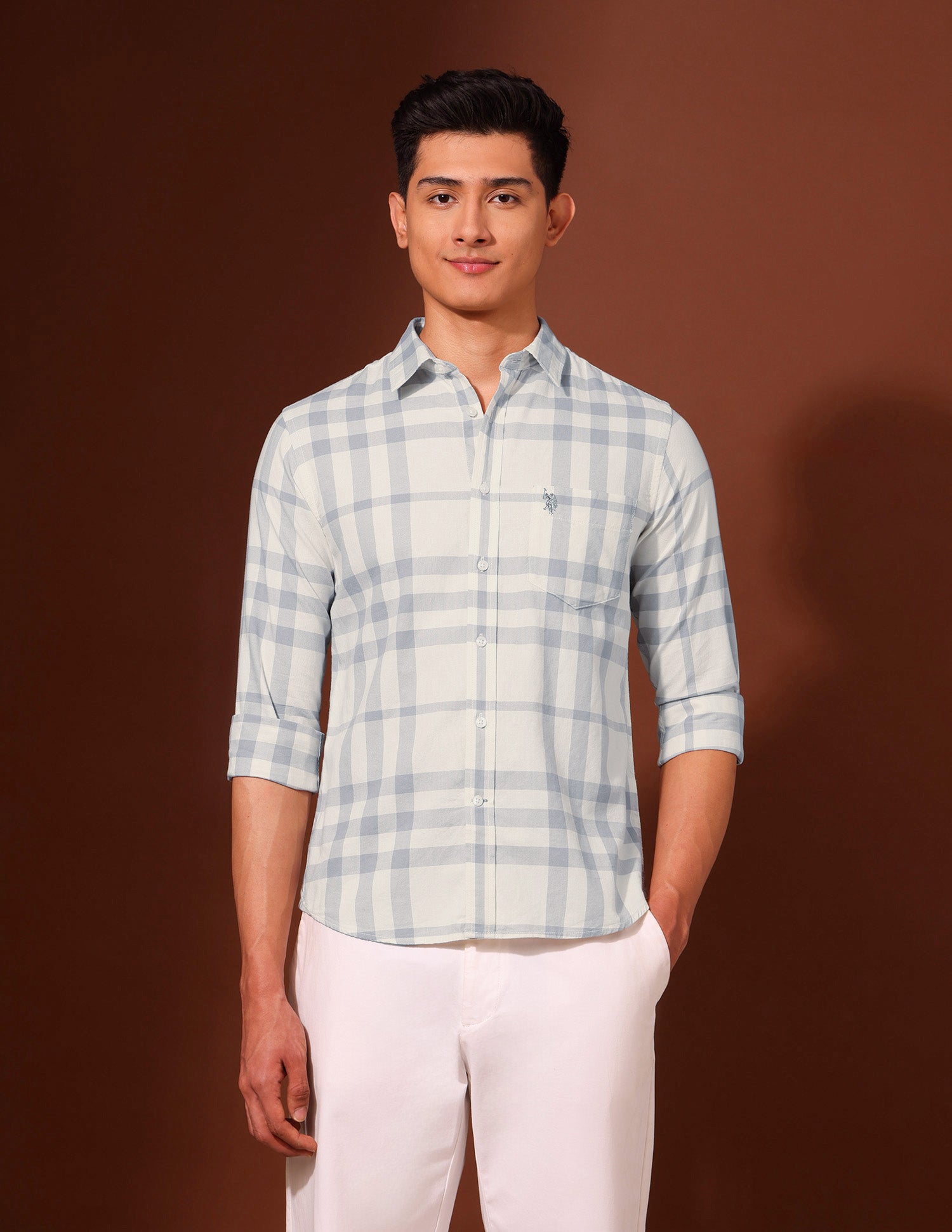 Grid Tattersall Checked Pure Cotton Shirt Grey - U.S. Polo Assn. India | Large