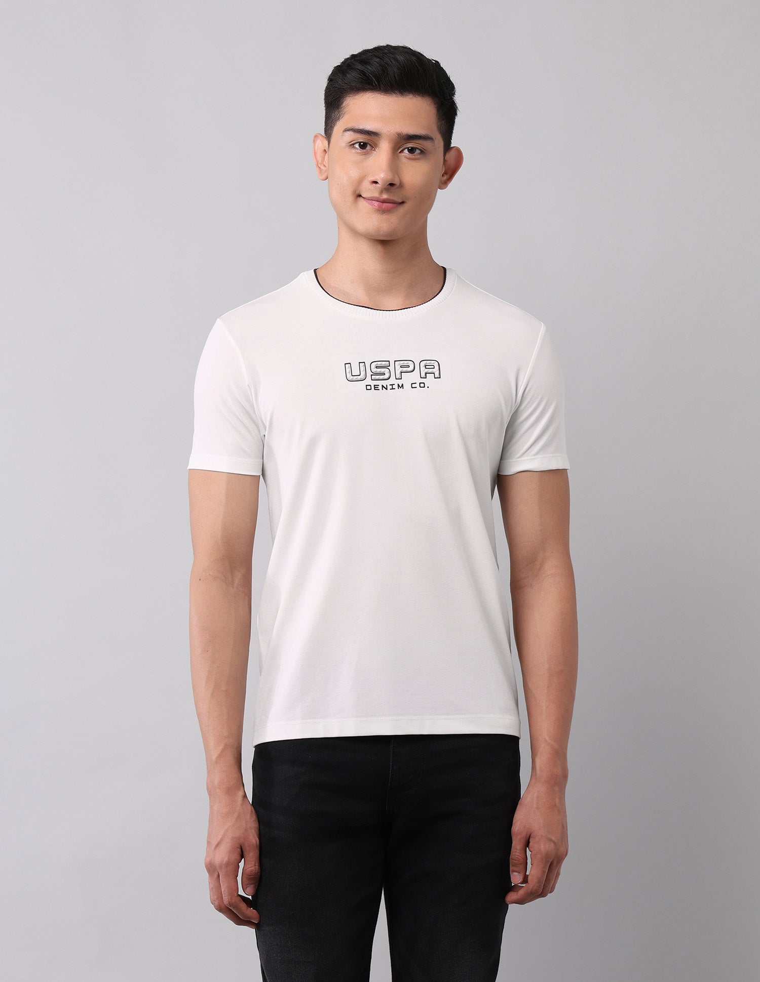 Brand Embossed Muscle Fit T-Shirt Ivory - U.S. Polo Assn. India | Large