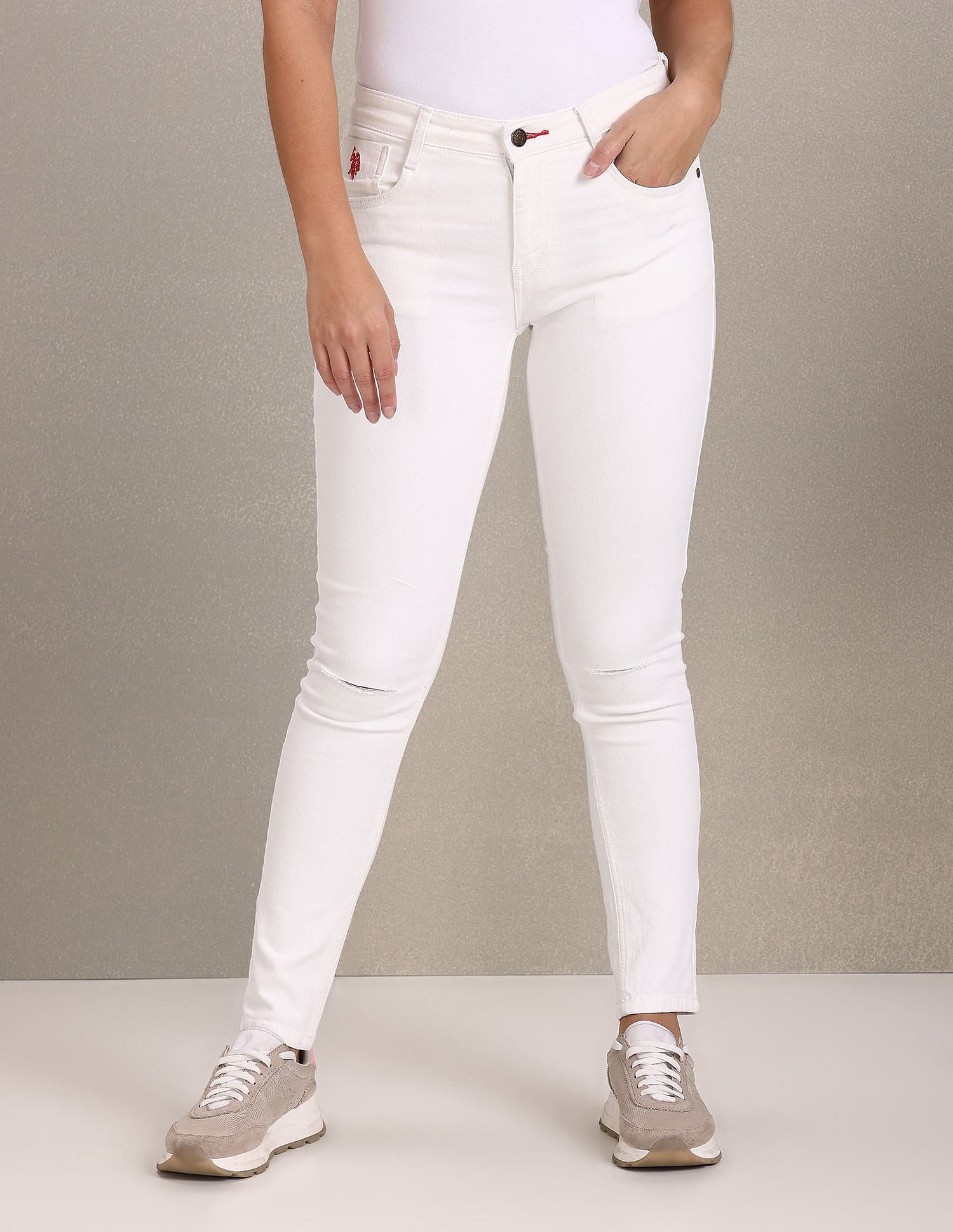 Distressed Skinny Fit Jeans White - U.S. Polo Assn. India | Large