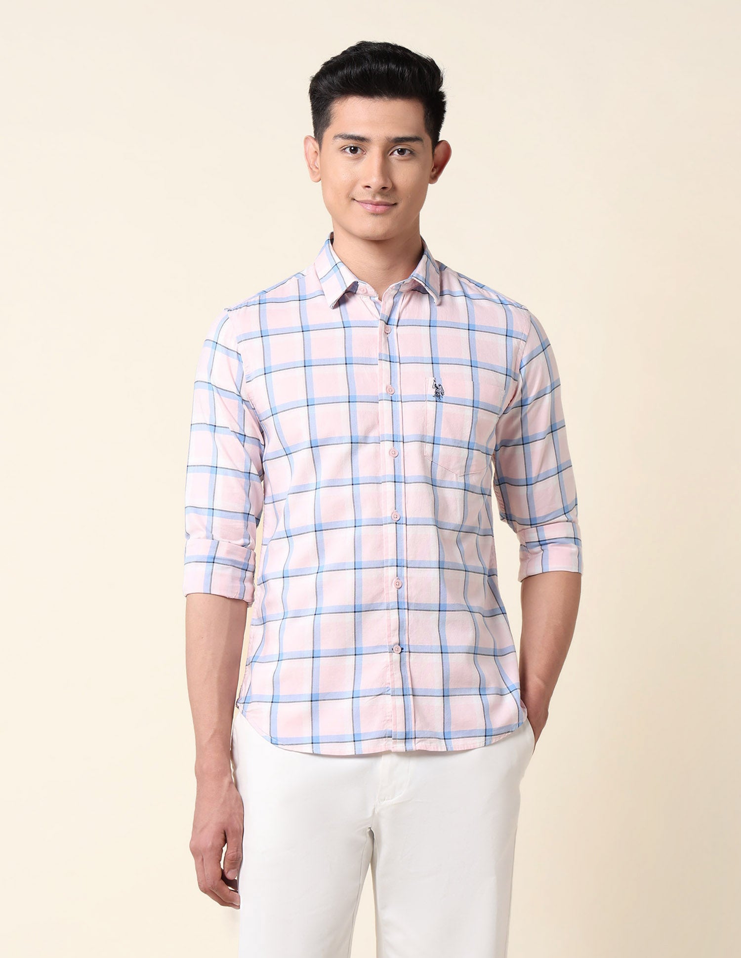 Grid Tattersall Checked Tailored Fit Shirt White - U.S. POLO ASSN. | Large