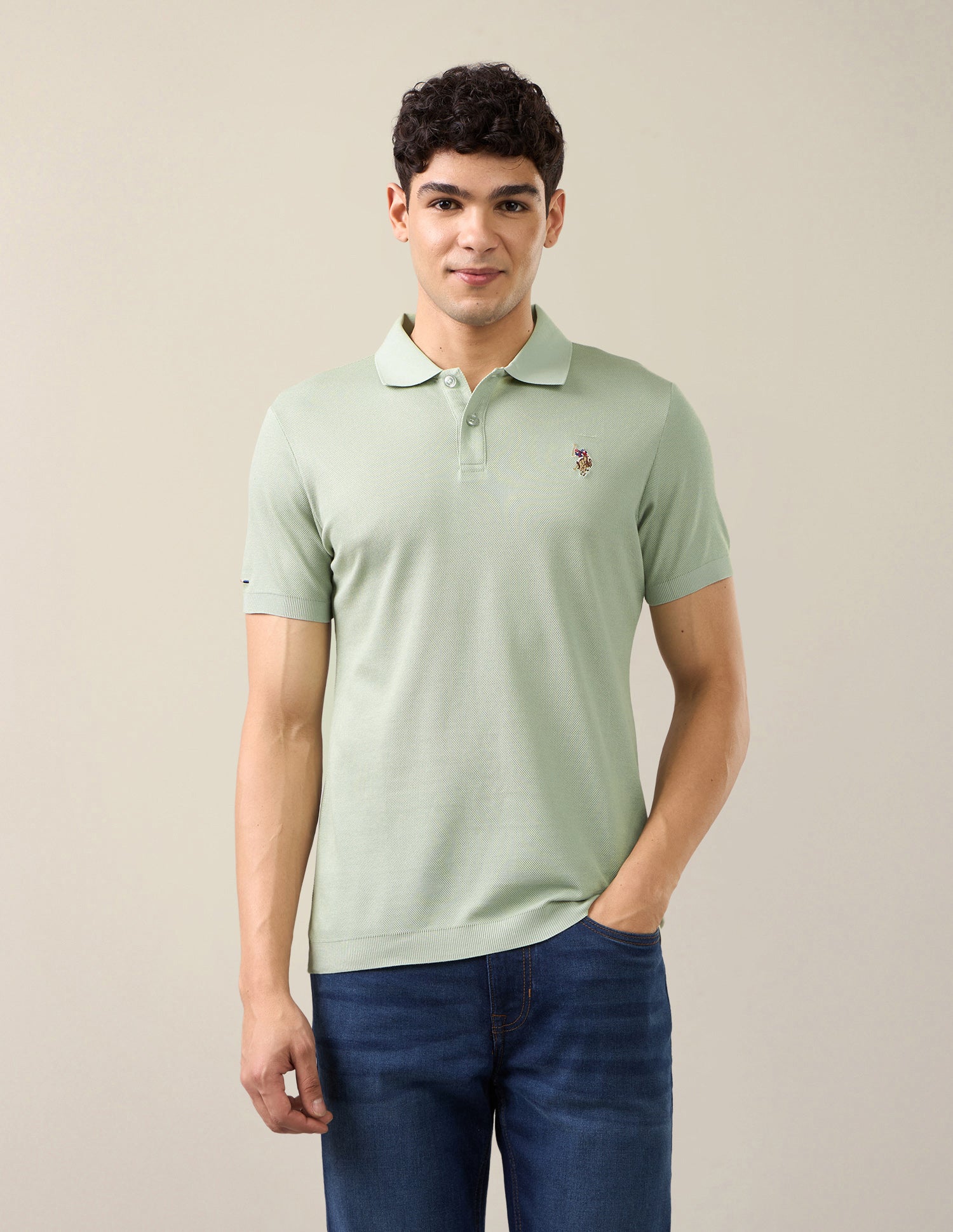 Solid Slim Fit Polo Shirt Light Green - U.S. Polo Assn. India | Large