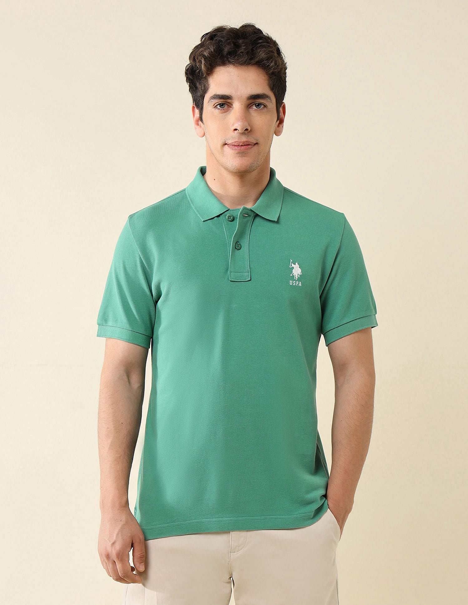 Pure Cotton Slim Fit Polo Shirt Green - U.S. Polo Assn. India | Large