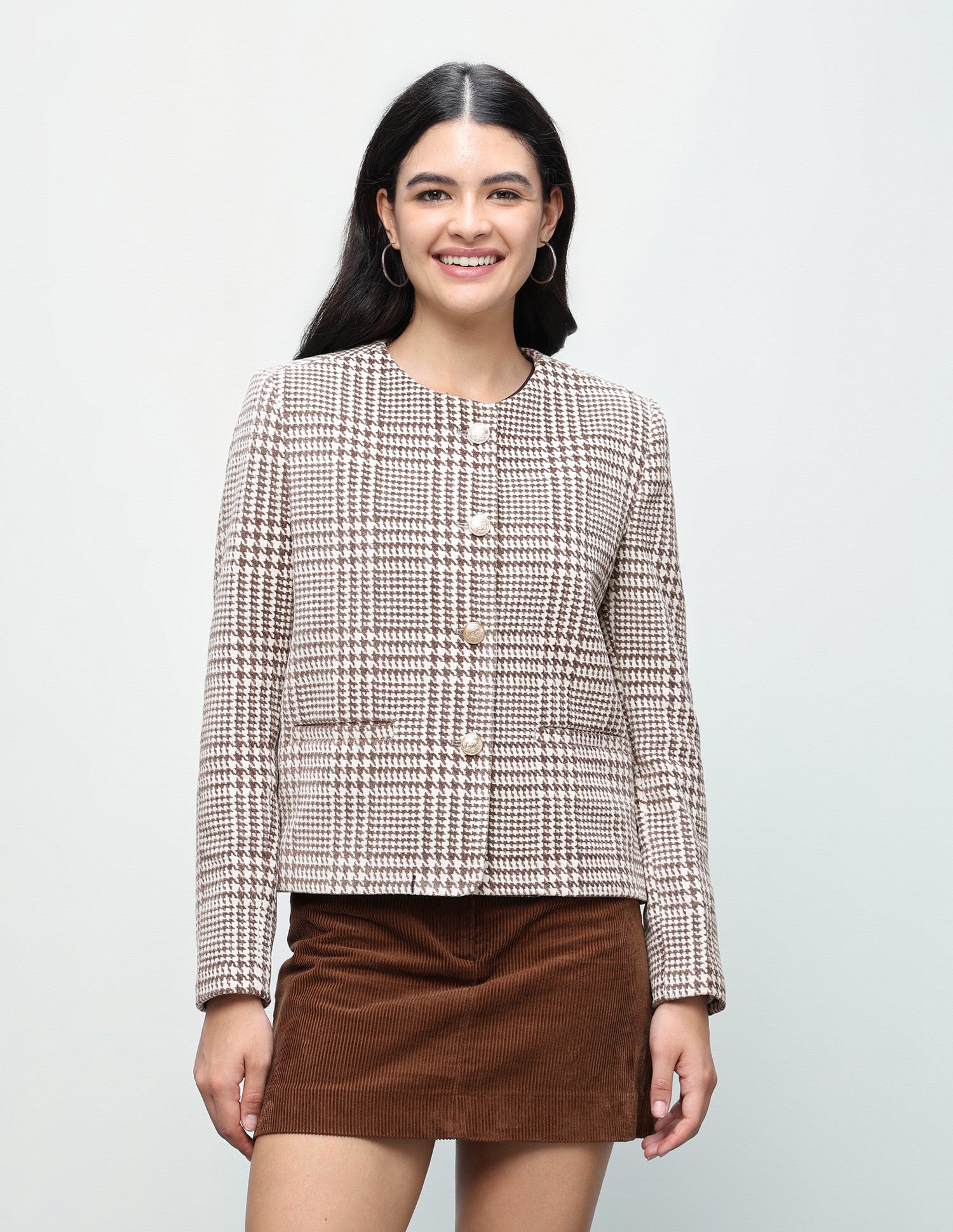 Houndstooth Regular Fit Jacket Brown - U.S. Polo Assn. India | Large