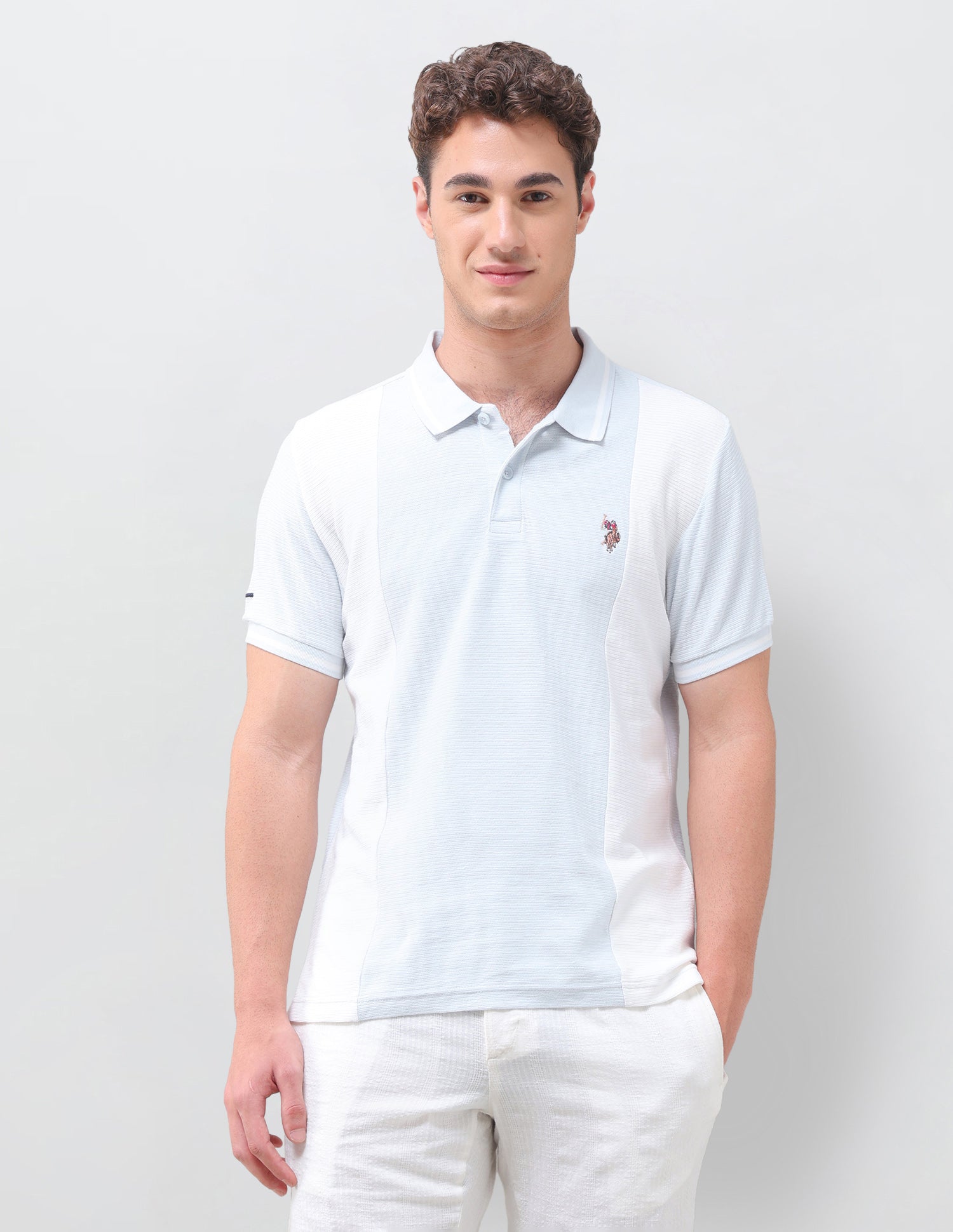 Colourblocked Slim Fit Polo Shirt Light Blue - U.S. Polo Assn. India | Large