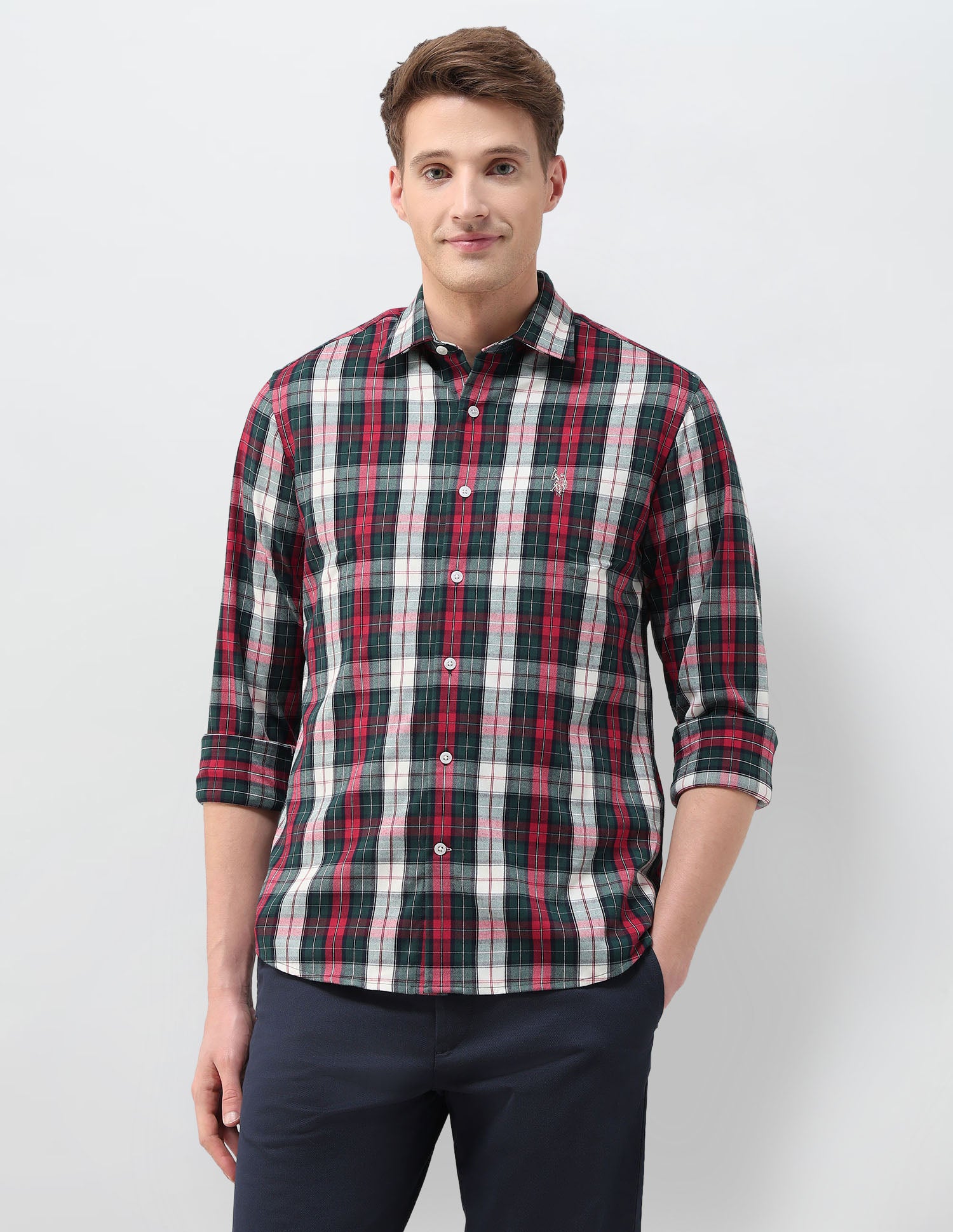 Plaid Checked Tailored Fit Shirt Red - U.S. Polo Assn. India | Large