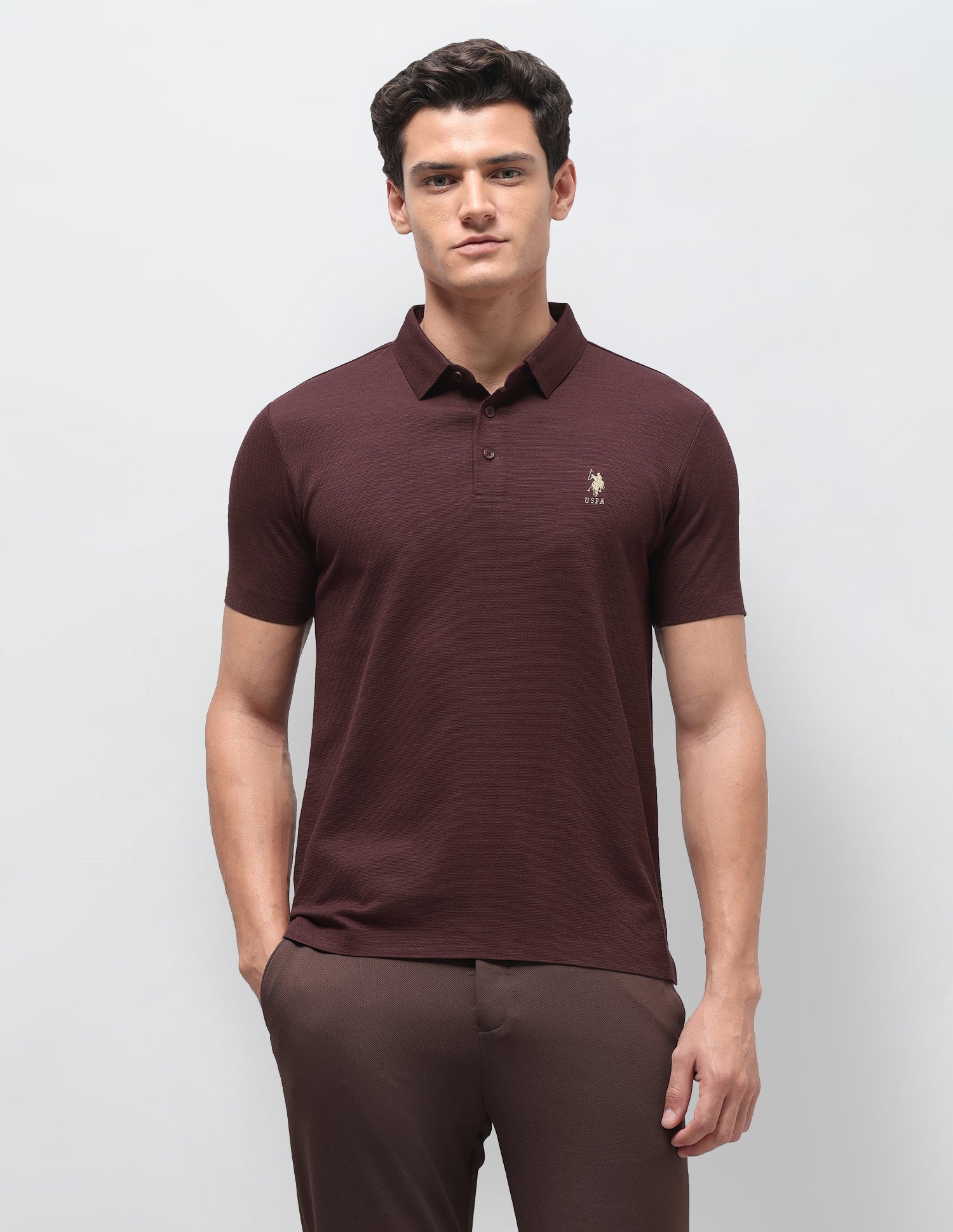 Heathered Slim Fit Polo Shirt Maroon - U.S. Polo Assn. India | Large