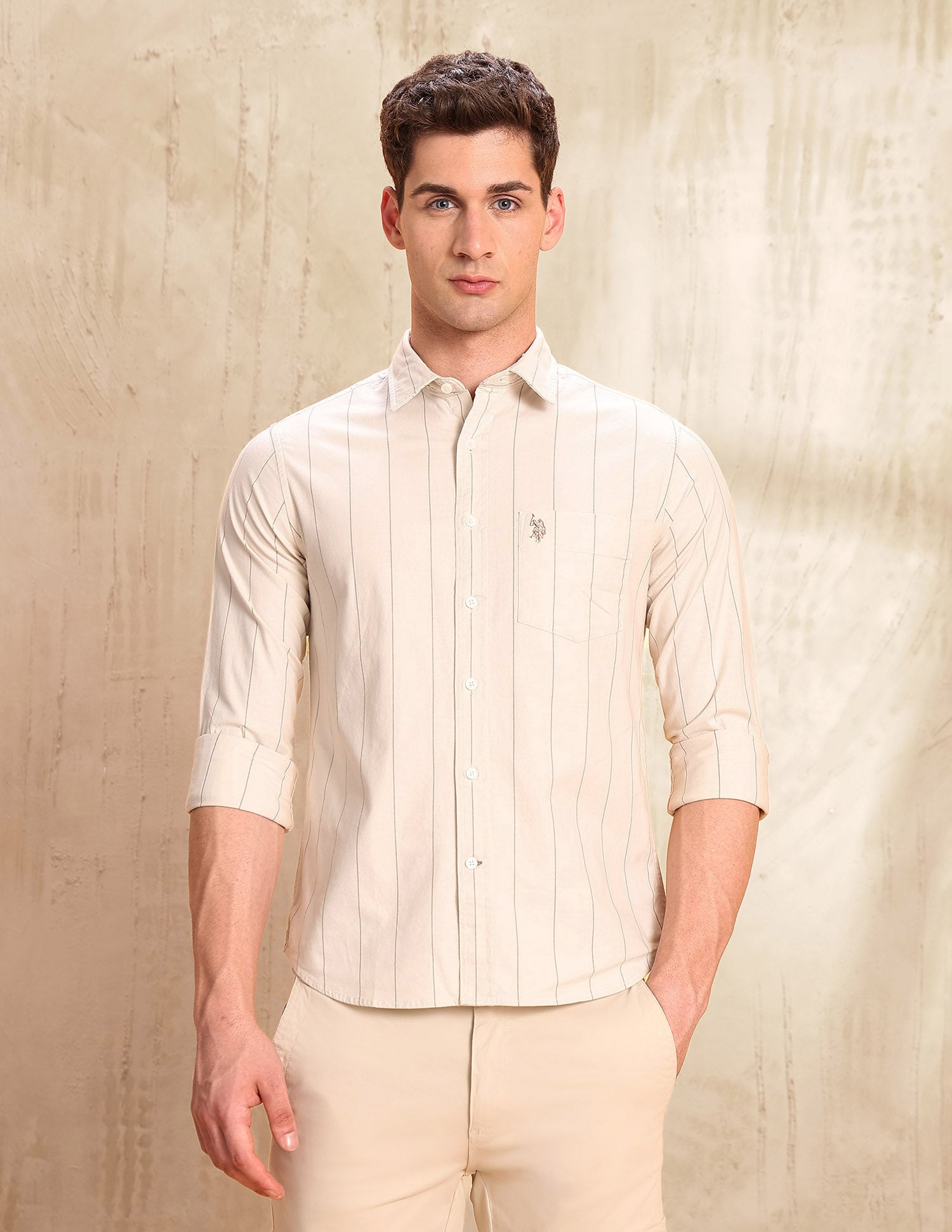 Oxford Tailored Fit Shirt Beige - U.S. POLO ASSN. | Large