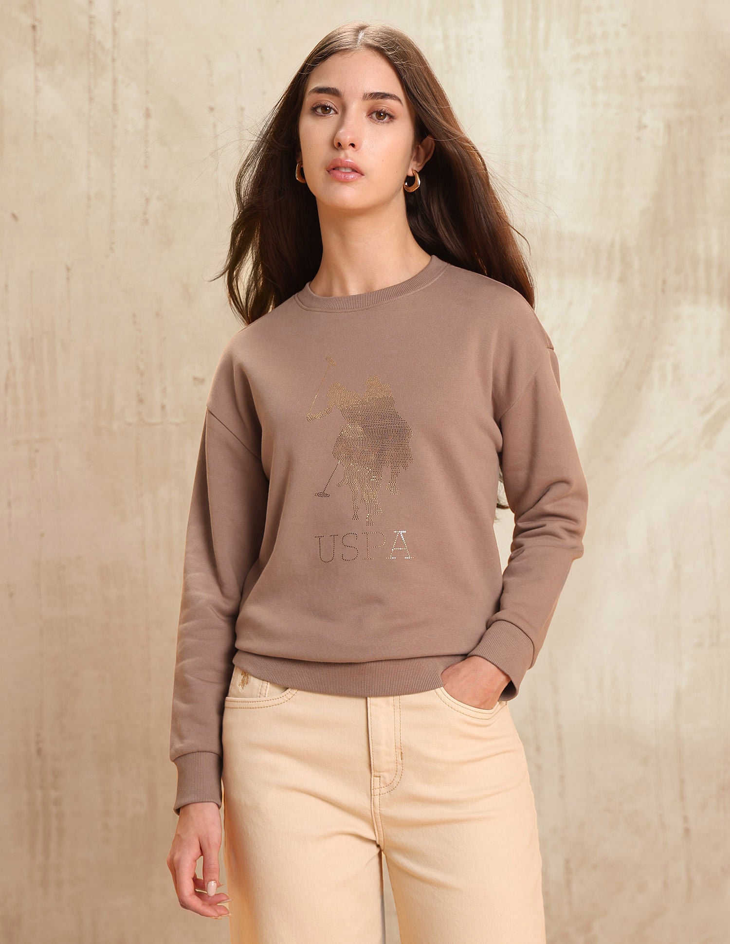 Drop Shoulder Brand Printed Sweatshirt Brown - U.S. POLO ASSN. | Large