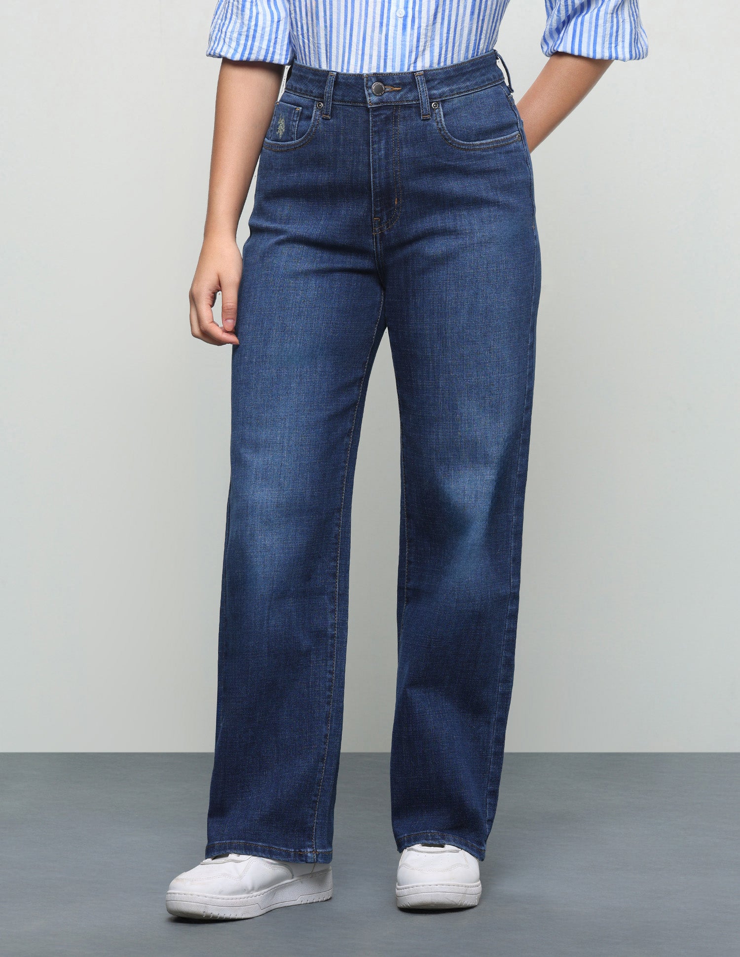 High Rise Wide Leg Fit Jeans Dark Blue - U.S. Polo Assn. India | Large