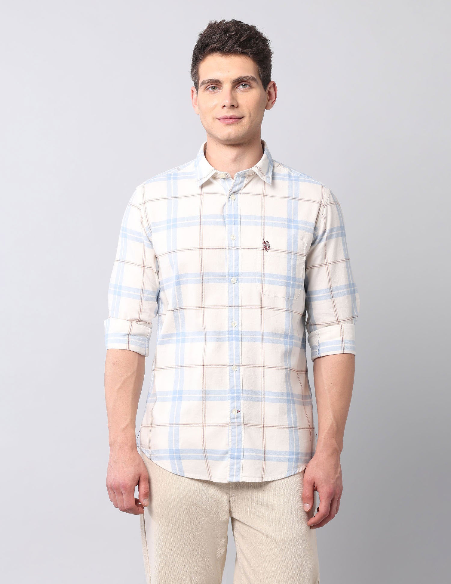 Tartan Checked Pure Cotton Shirt Ivory - U.S. Polo Assn. India | Large