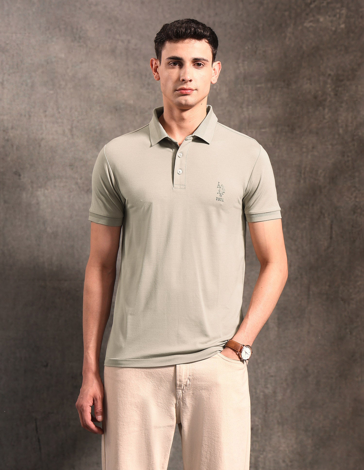 Solid Black & Gold Polo Shirt Beige - U.S. POLO ASSN. | Large