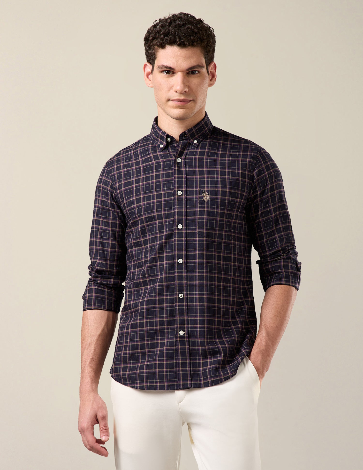 Grid Tattersall Checked Button Down Shirt Dark Purple - U.S. Polo Assn. India | Large