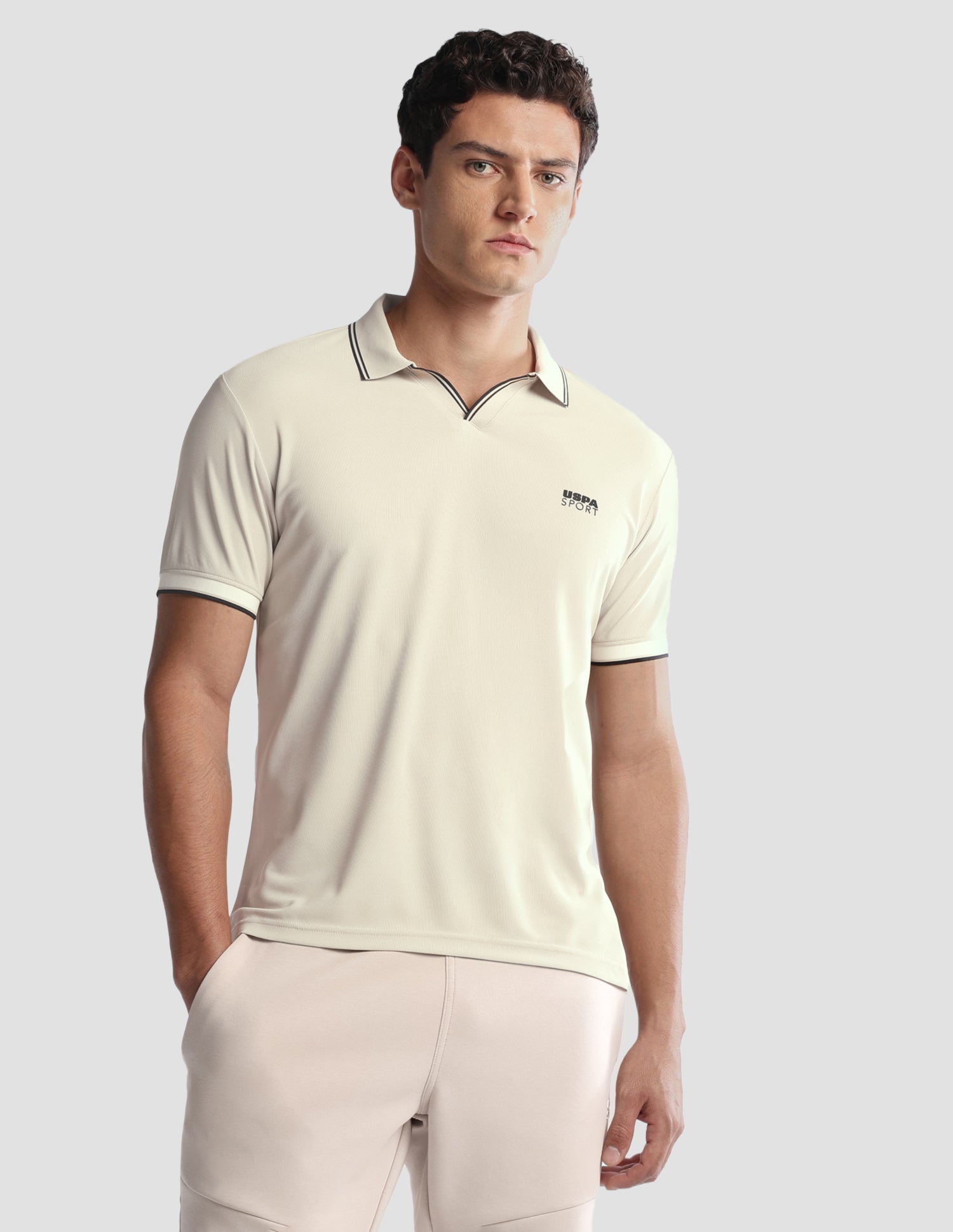 Solid Regular Fit Active Polo Shirt Beige - U.S. Polo Assn. India | Large