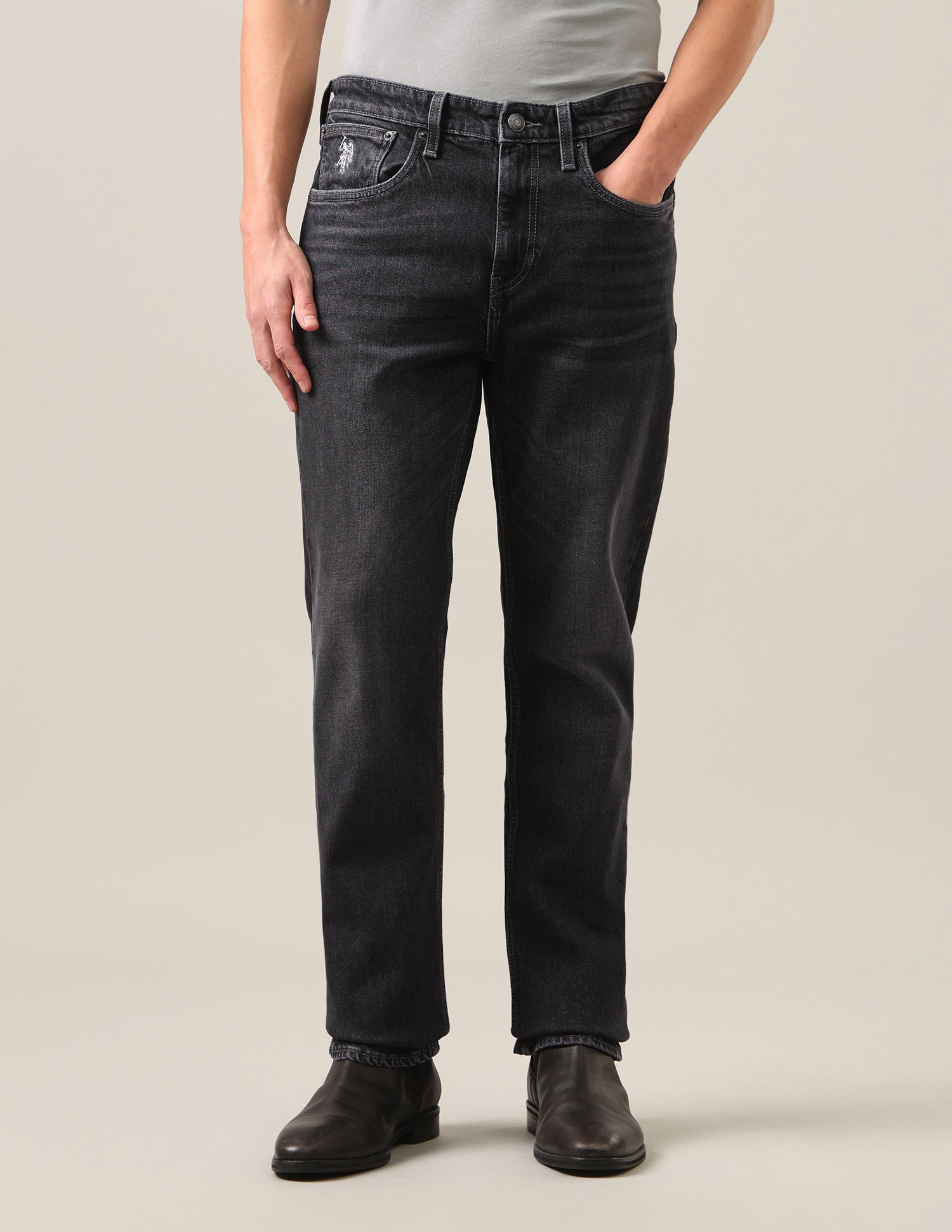 Harold Slim Straight Fit Black Jeans Washed Black - U.S. Polo Assn. India | Large