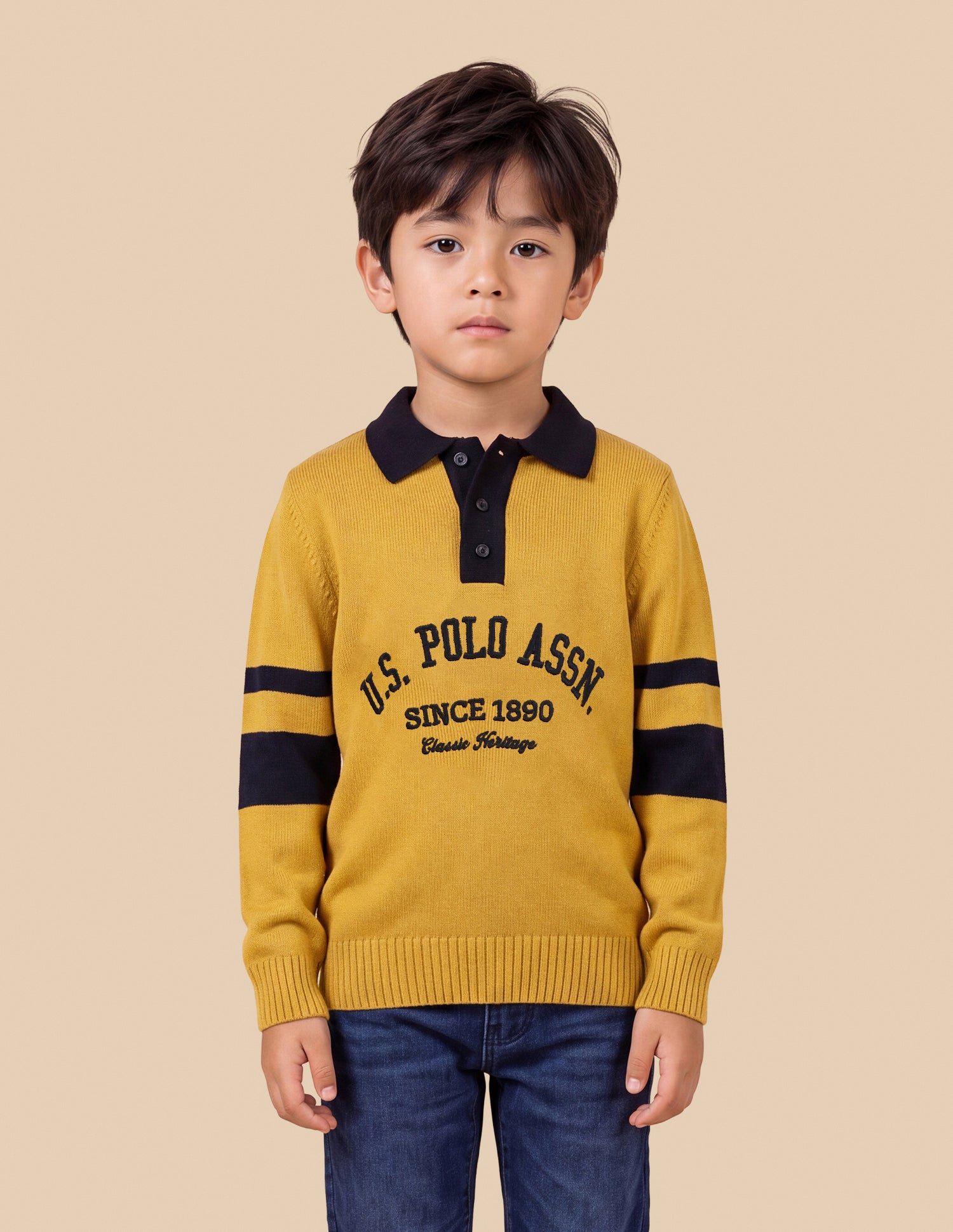 Brand Embroidered Regular Fit Sweater Mustard - U.S. Polo Assn. India | Large