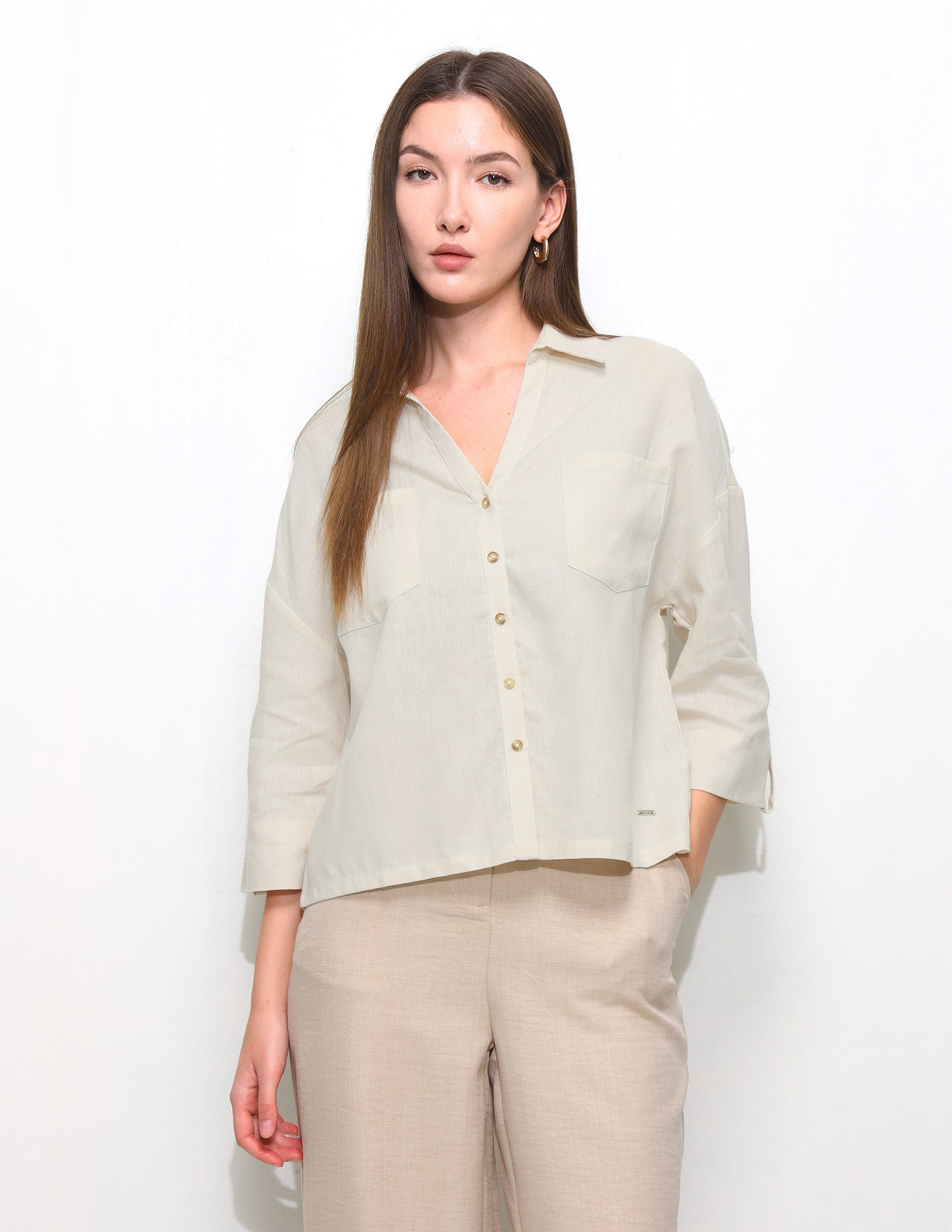 Oversized Fit Drop Shoulder Shirt Cream - U.S. Polo Assn. India | Large