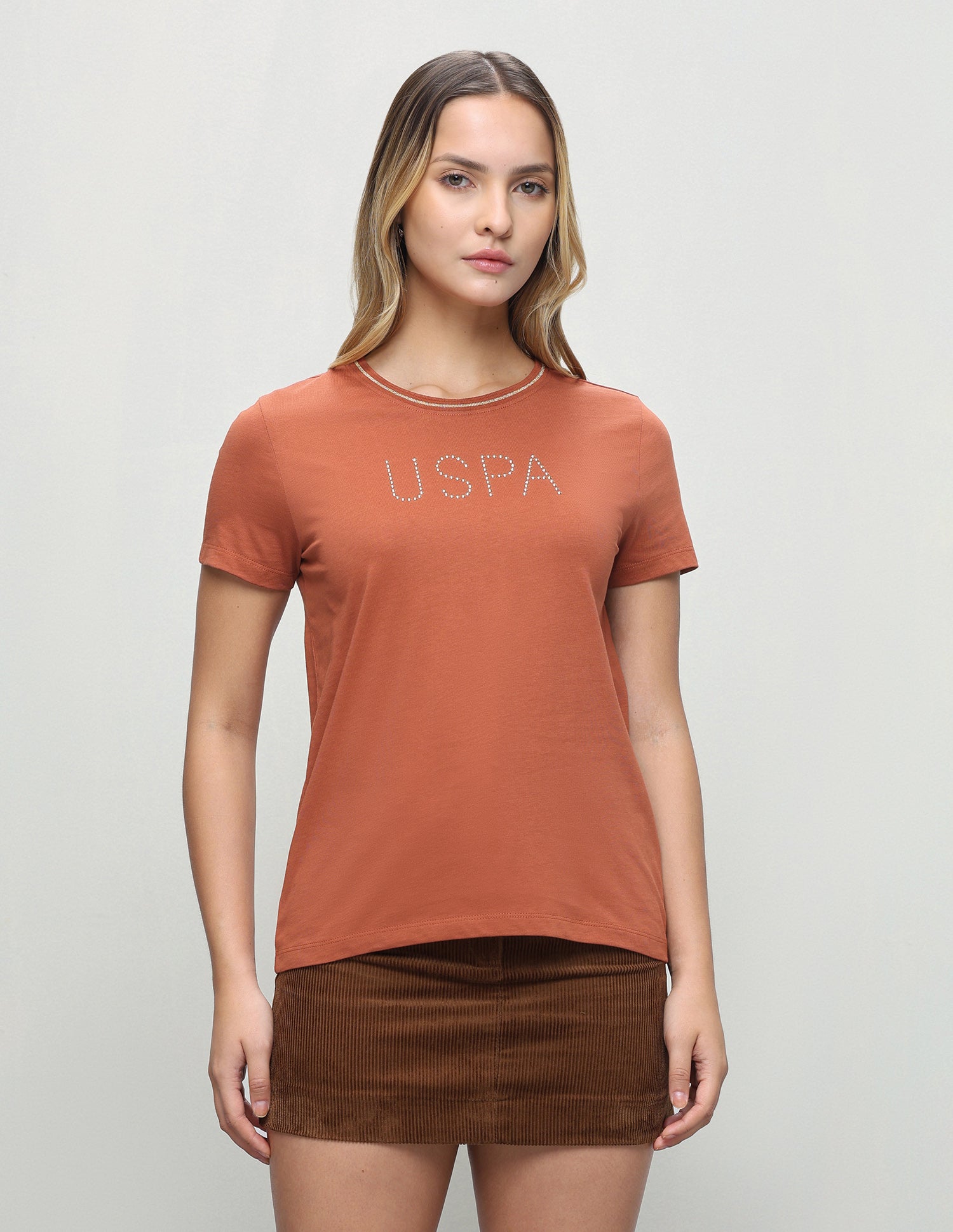 Brand Embellished Regular Fit T-Shirt Rust - U.S. Polo Assn. India | Large