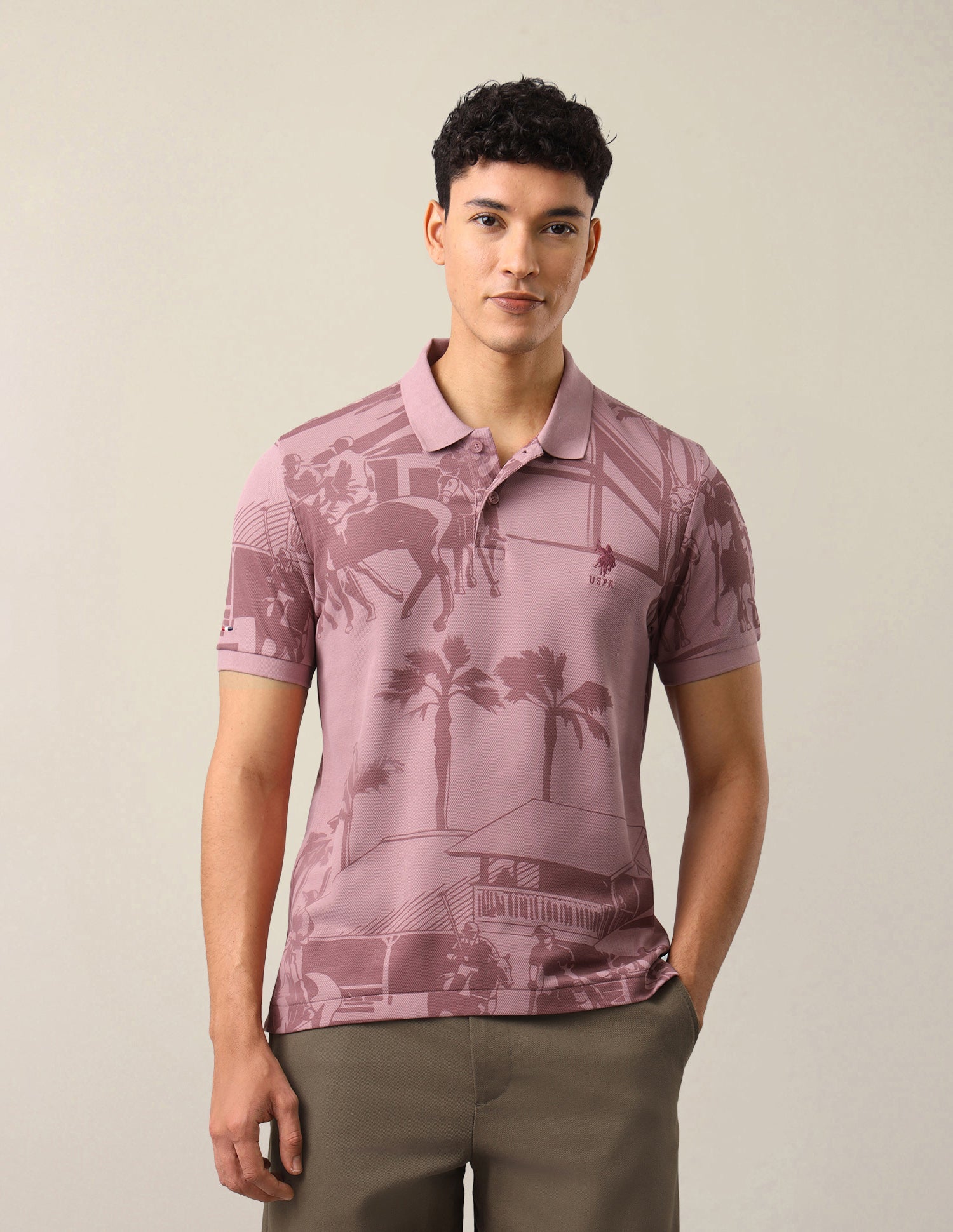 Graphic Brand Printed Slim Fit Polo Shirt Peach - U.S. Polo Assn. India | Large