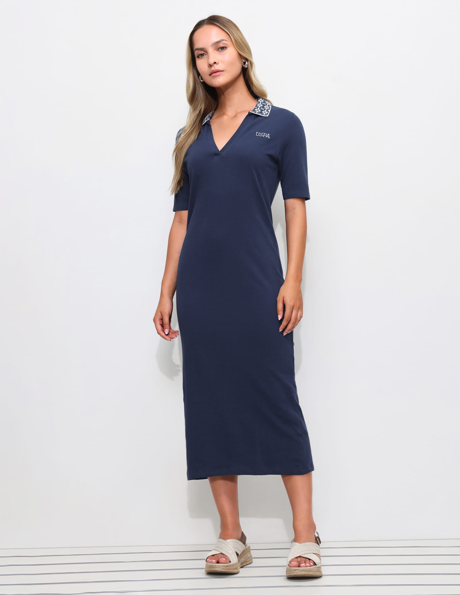 Textured Midi Polo Dress Blue - U.S. Polo Assn. India | Large