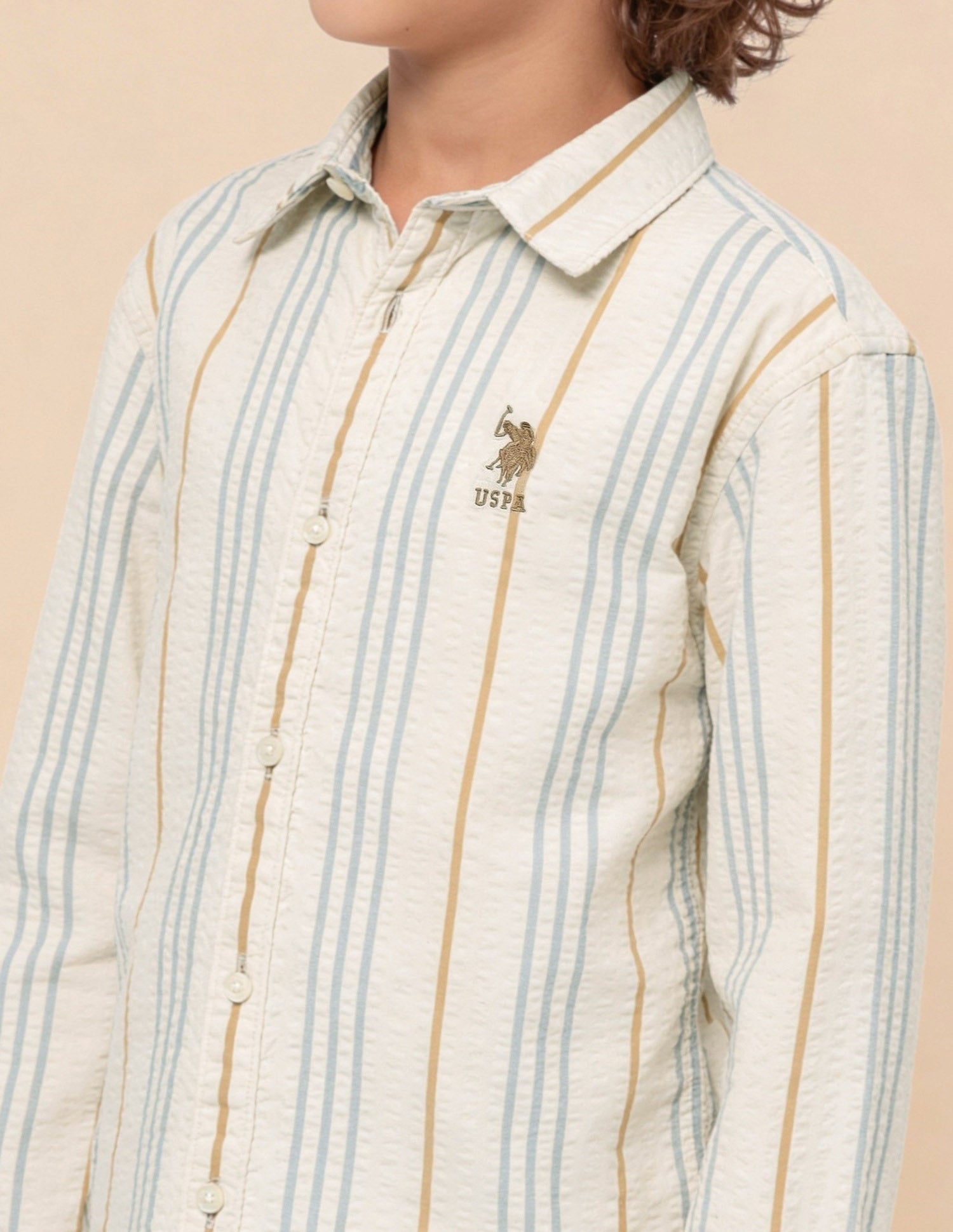 Vertical Striped Seersucker Shirt Off White - U.S. Polo Assn. India | Large