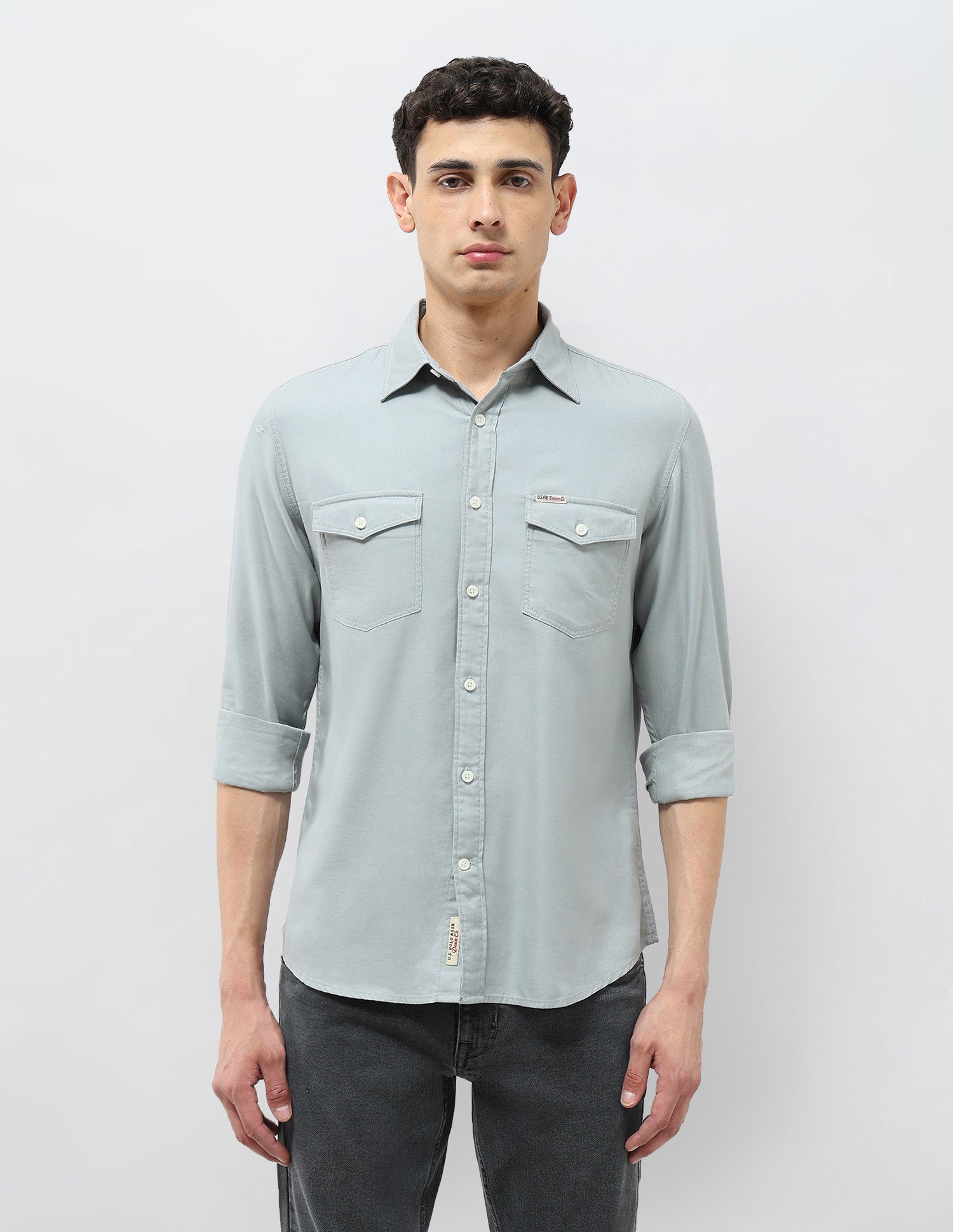 Solid Regular Fit Twill Shirt Light Grey - U.S. POLO ASSN. | Large