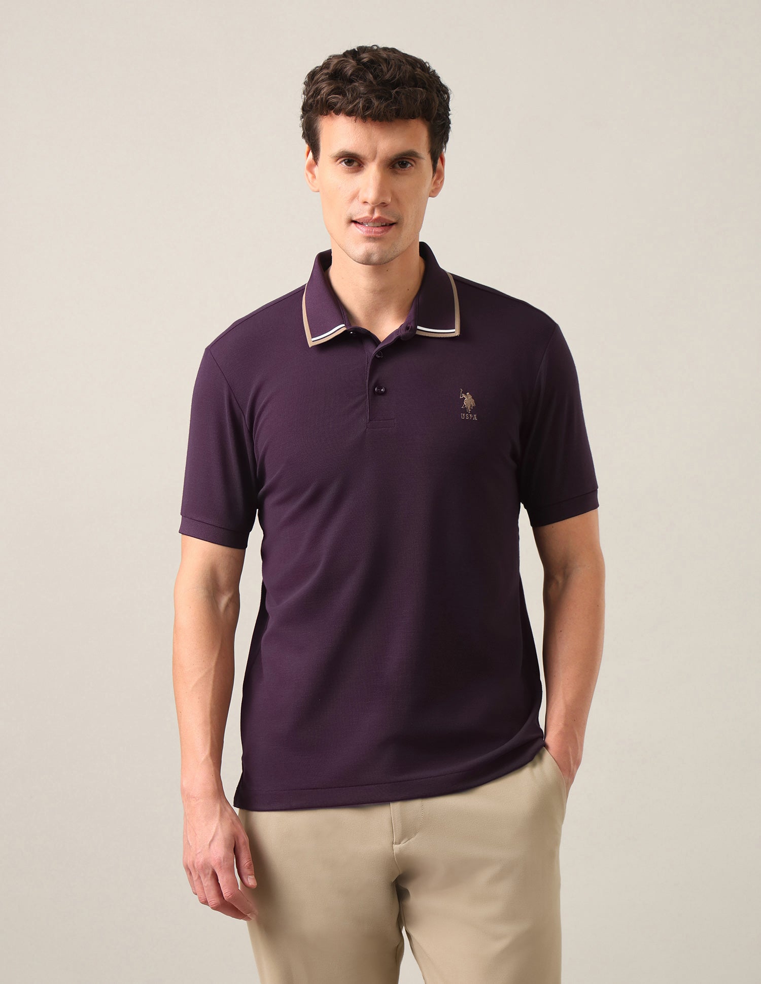 Solid Slim Fit Polo Shirt Purple - U.S. Polo Assn. India | Large