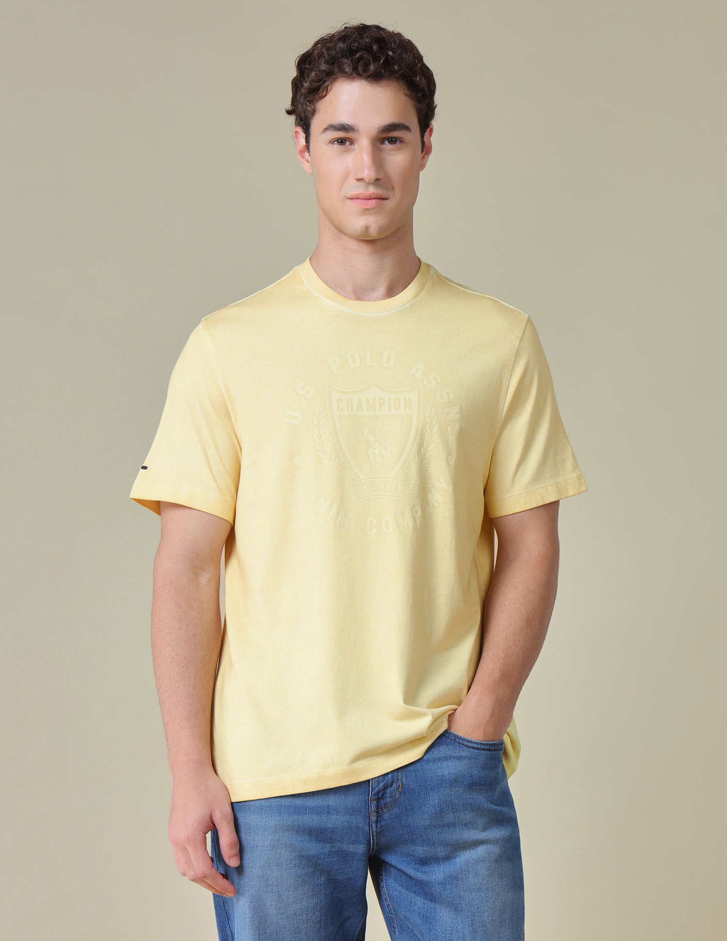 Graphic Brand Printed Relaxed Fit T-Shirt Light Yellow - U.S. Polo Assn. India | Large