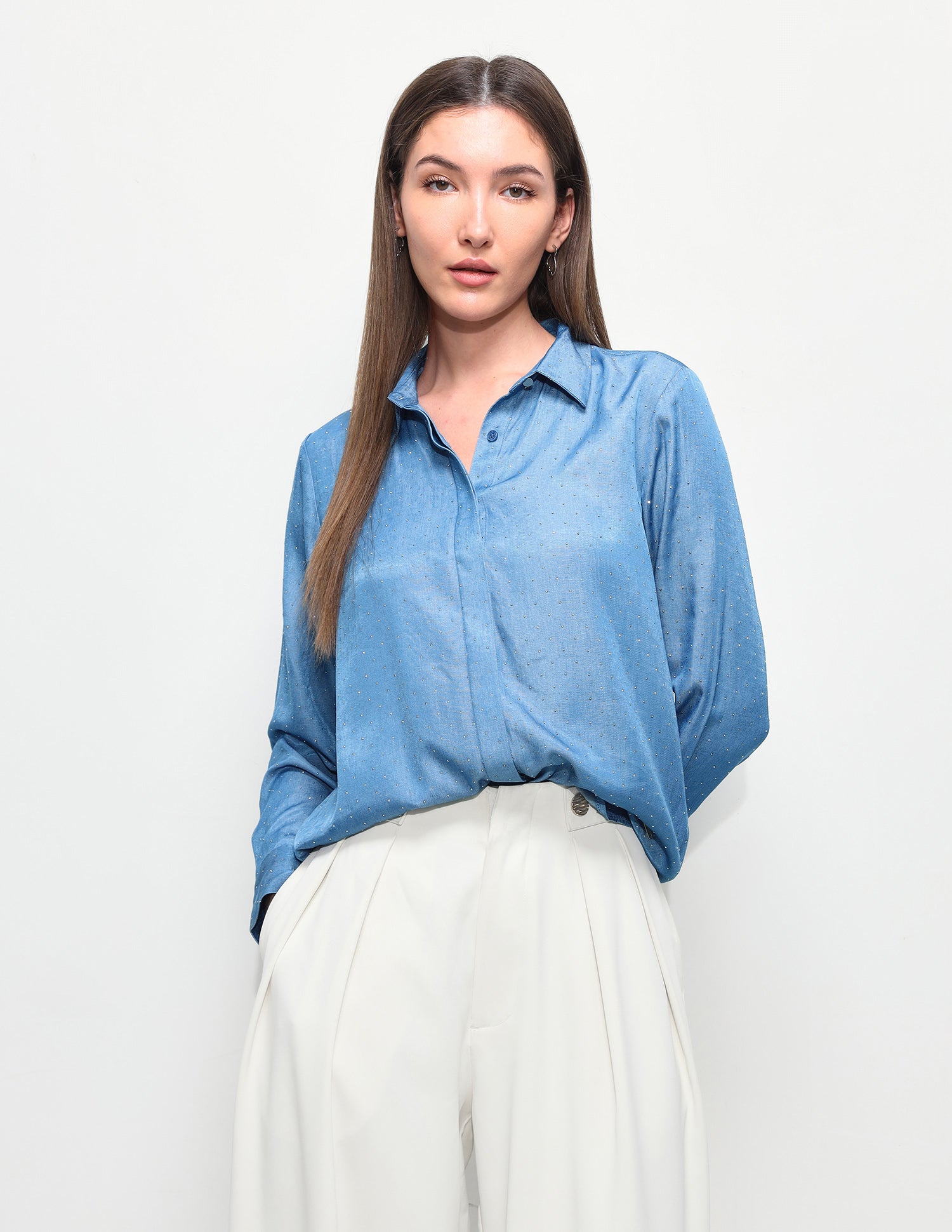 Stud Embellished Regular Fit Shirt Blue - U.S. Polo Assn. India | Large
